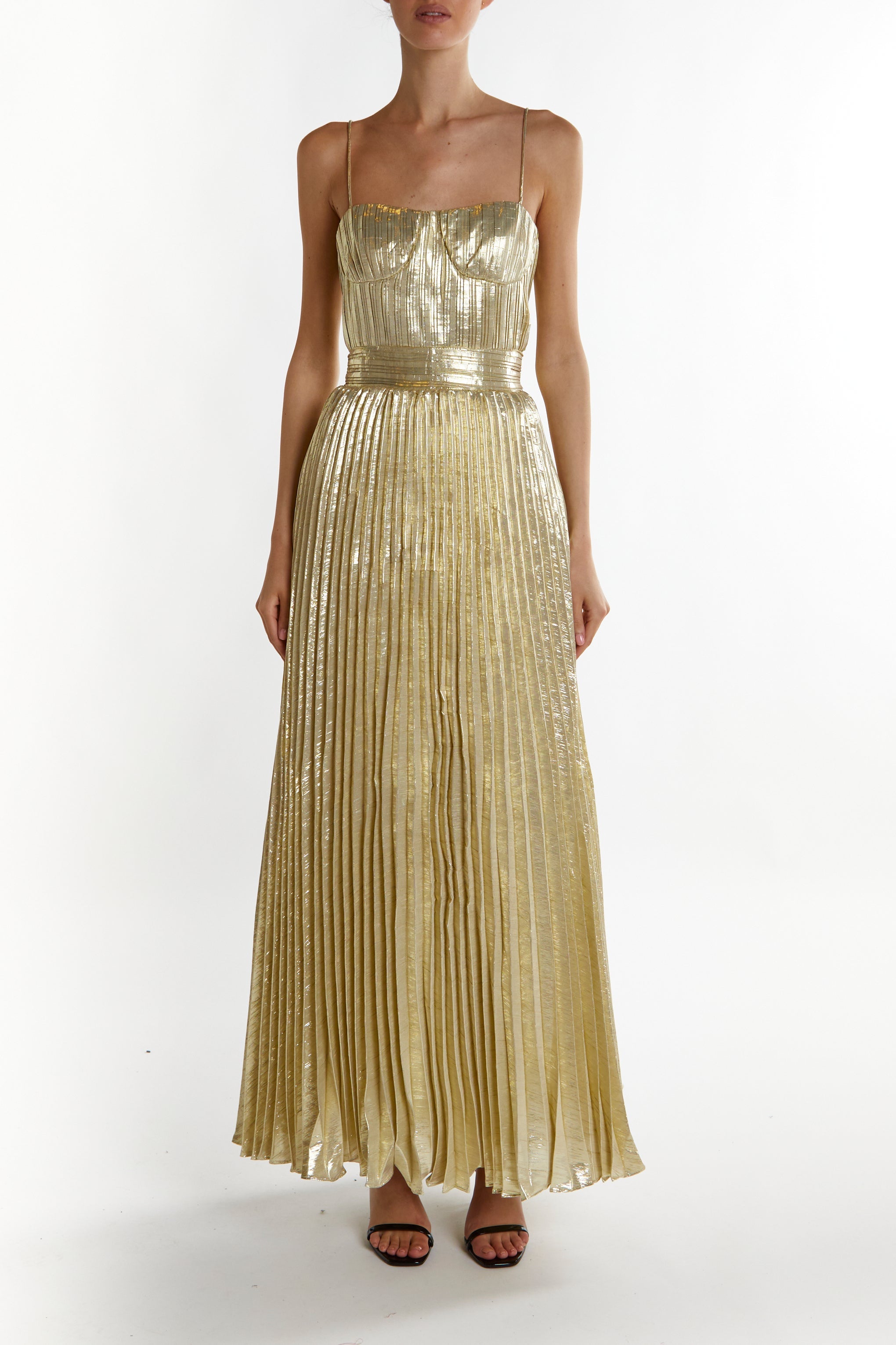 True Decadence Light Gold Kate Crinkle Pleated Strappy Maxi Dress 6