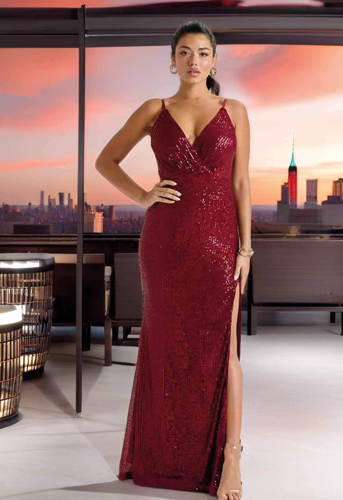 Long red sequin dresses uk best sale