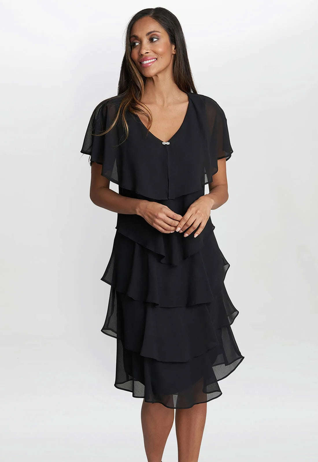 Gina Bacconi Black Bella Georgette Tiered Dress 10