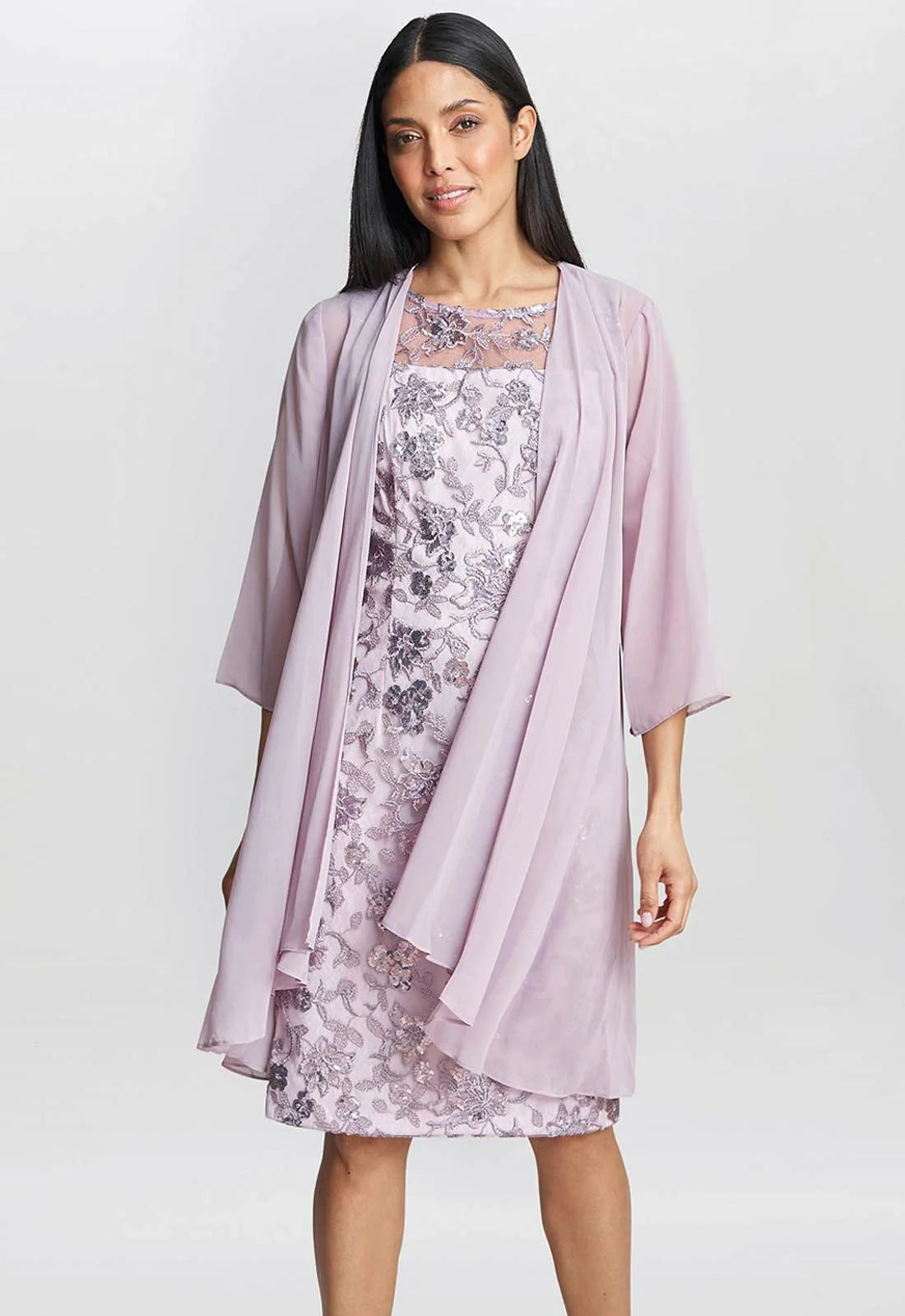 Gina bacconi crepe dress and chiffon jacket hotsell