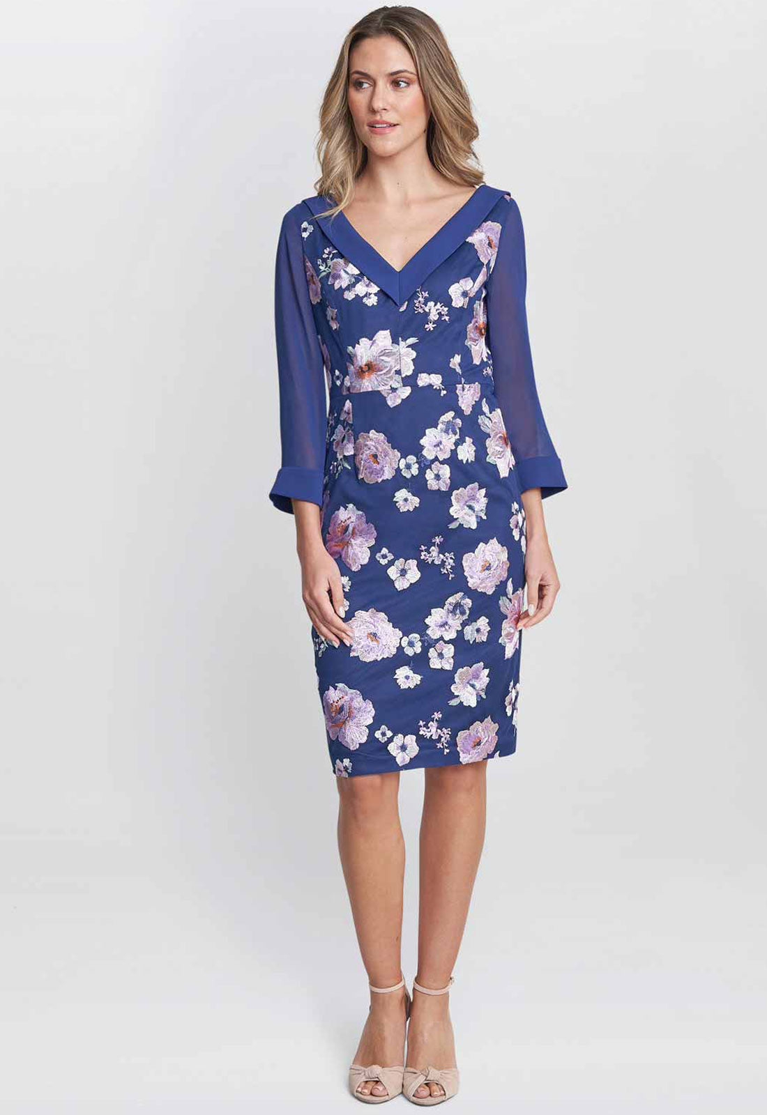 Gina Bacconi Navy Daisy Crepe Dress 10