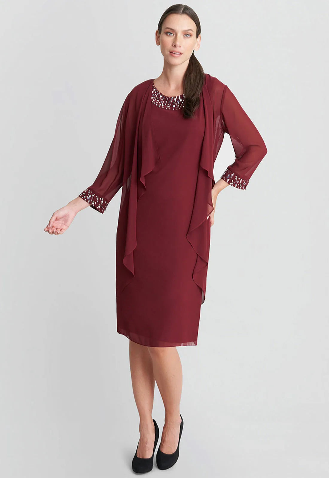 Gina Bacconi Berry Joseline Jacket Dress With Beaded Neckline 10