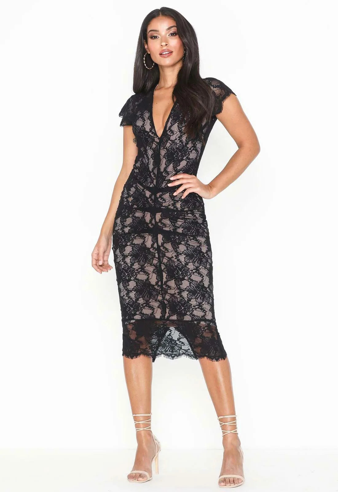 NWT BHLDN Black outlets and Gold Lace Midi Dress