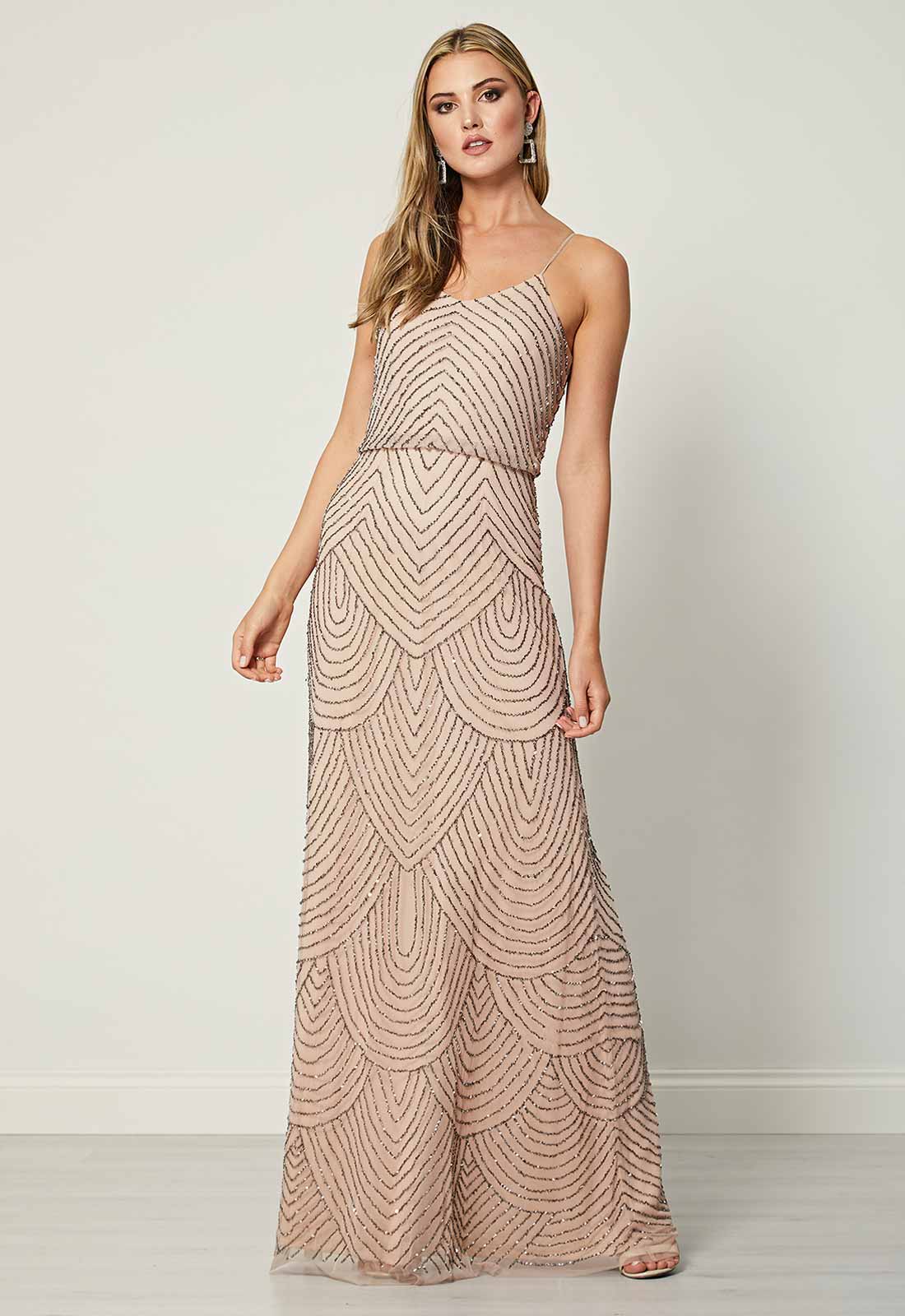 ANGELEYE Nude Poppy Embellished Maxi Dress