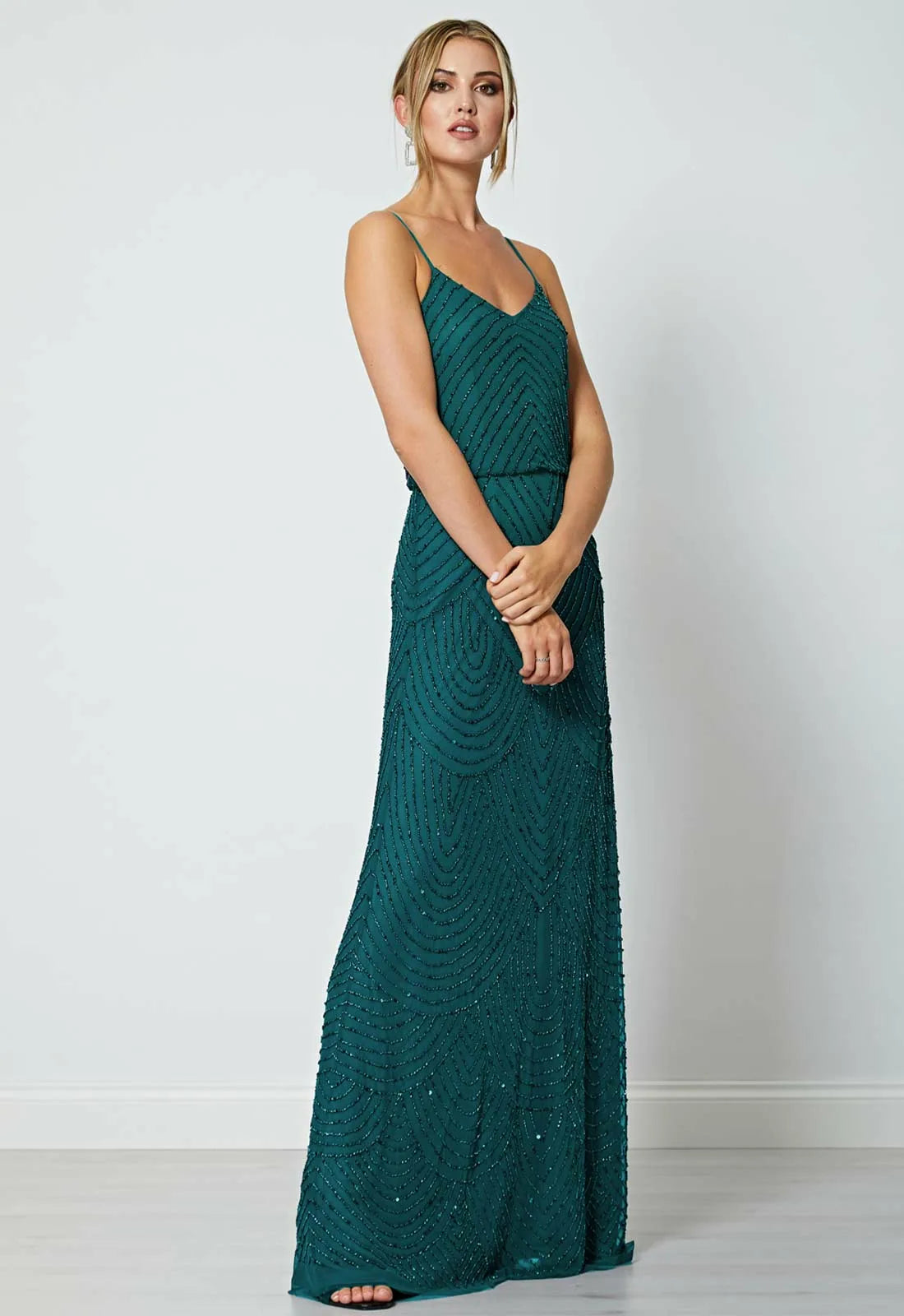 ANGELEYE Green Poppy Embellished Maxi Dress