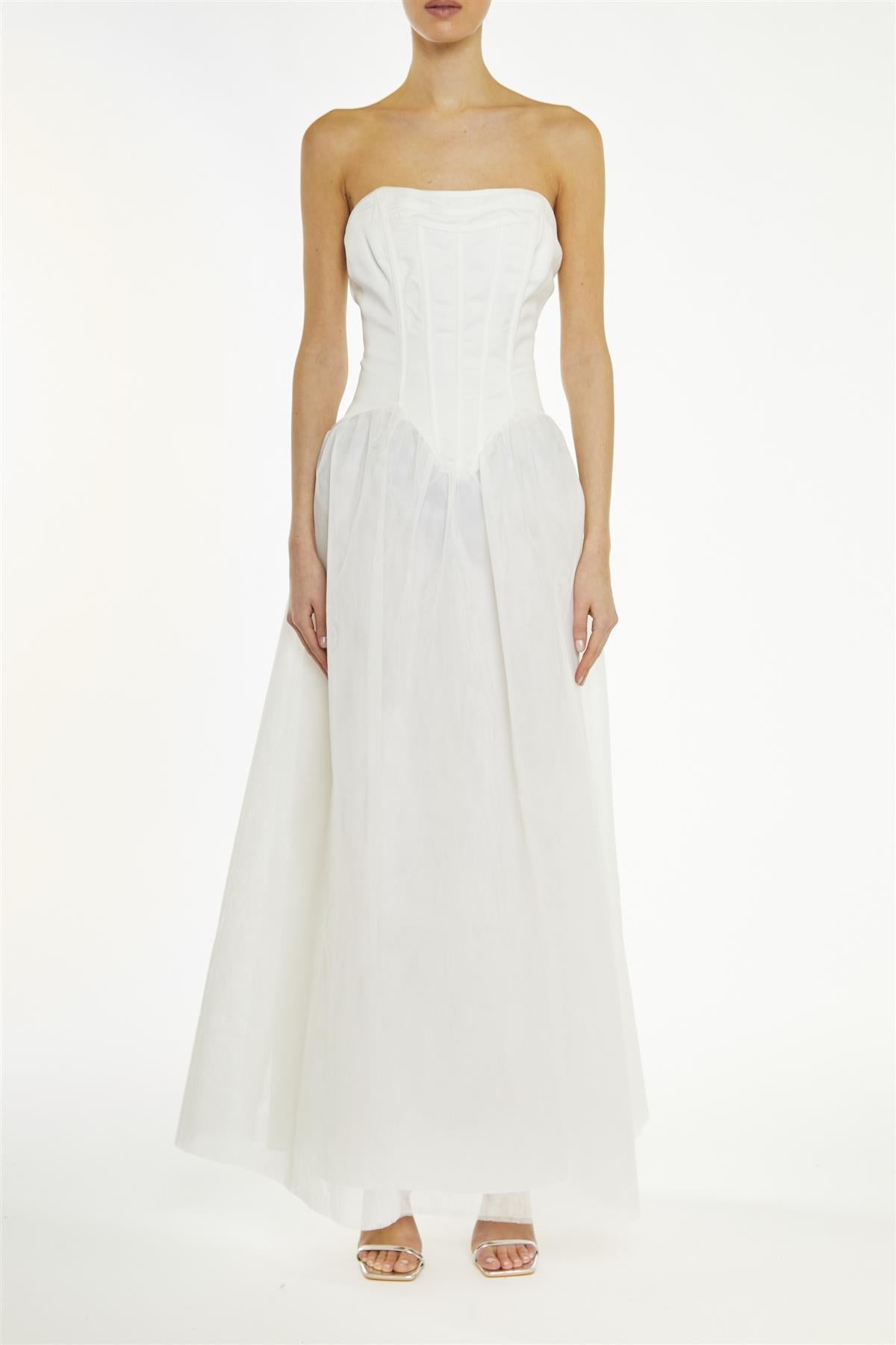 True Decadence White Angel Bandeau Corset Maxi-Dress