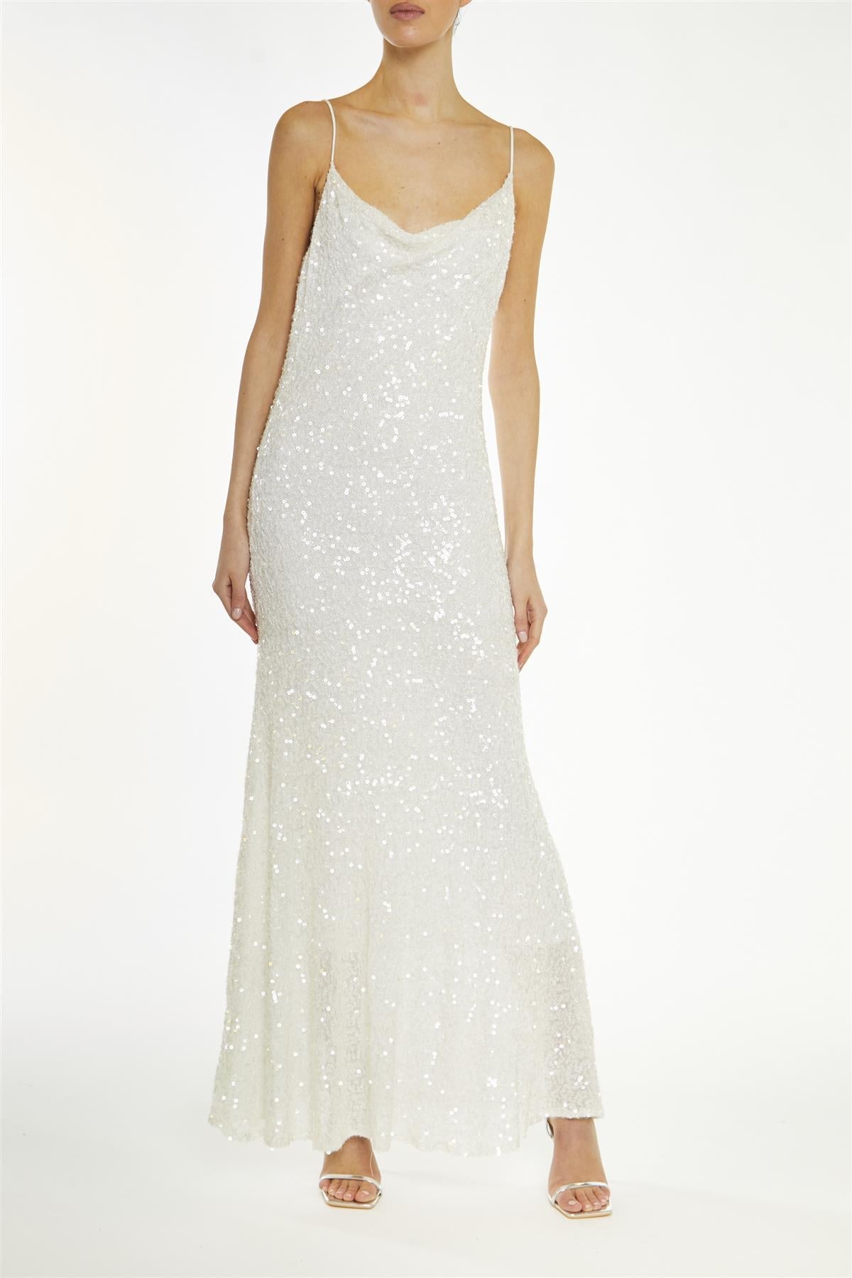 True Decadence White-Sequin Frankie Bias-Cut Midaxi-Dress