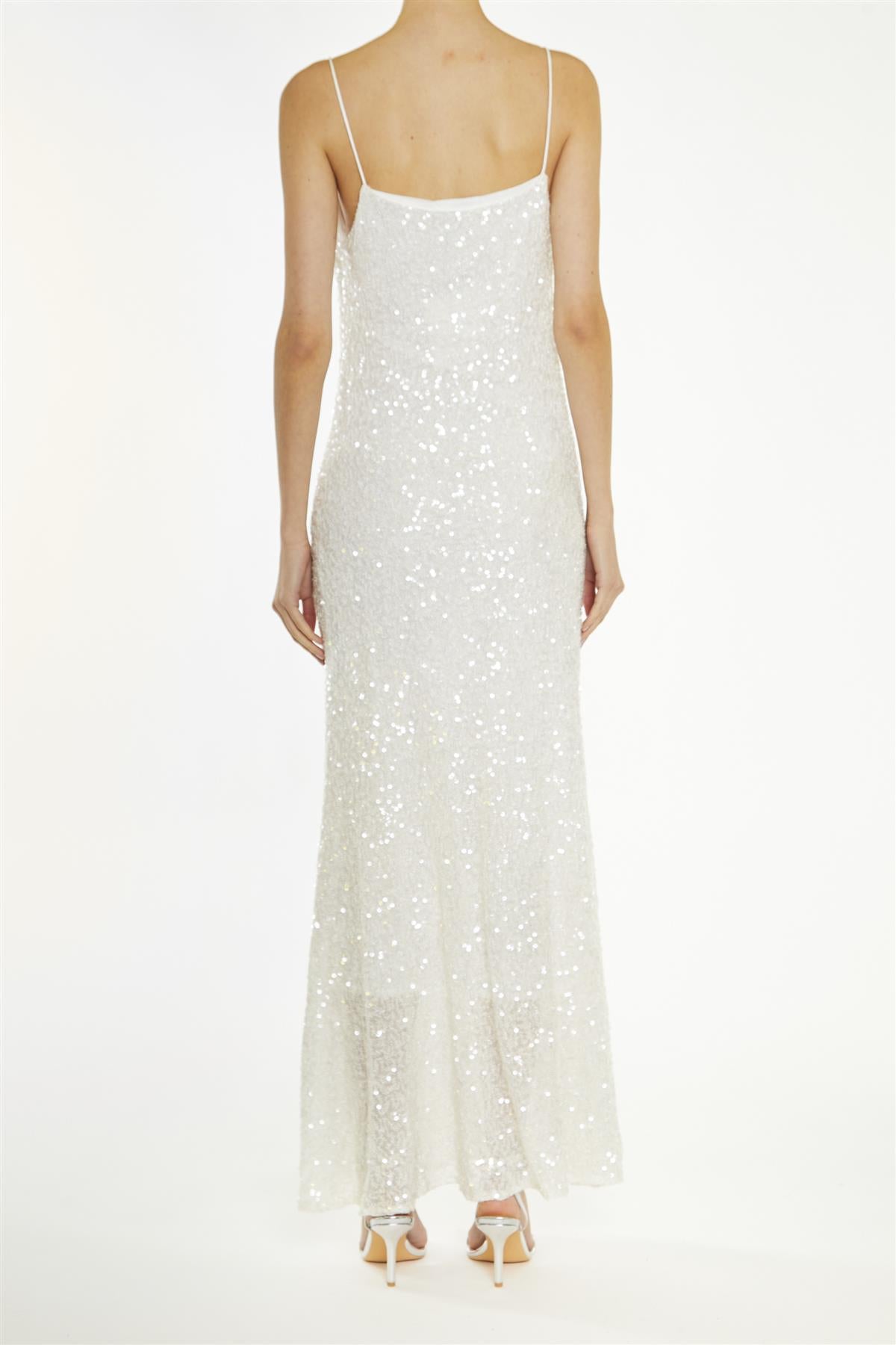 True Decadence White-Sequin Frankie Bias-Cut Midaxi-Dress