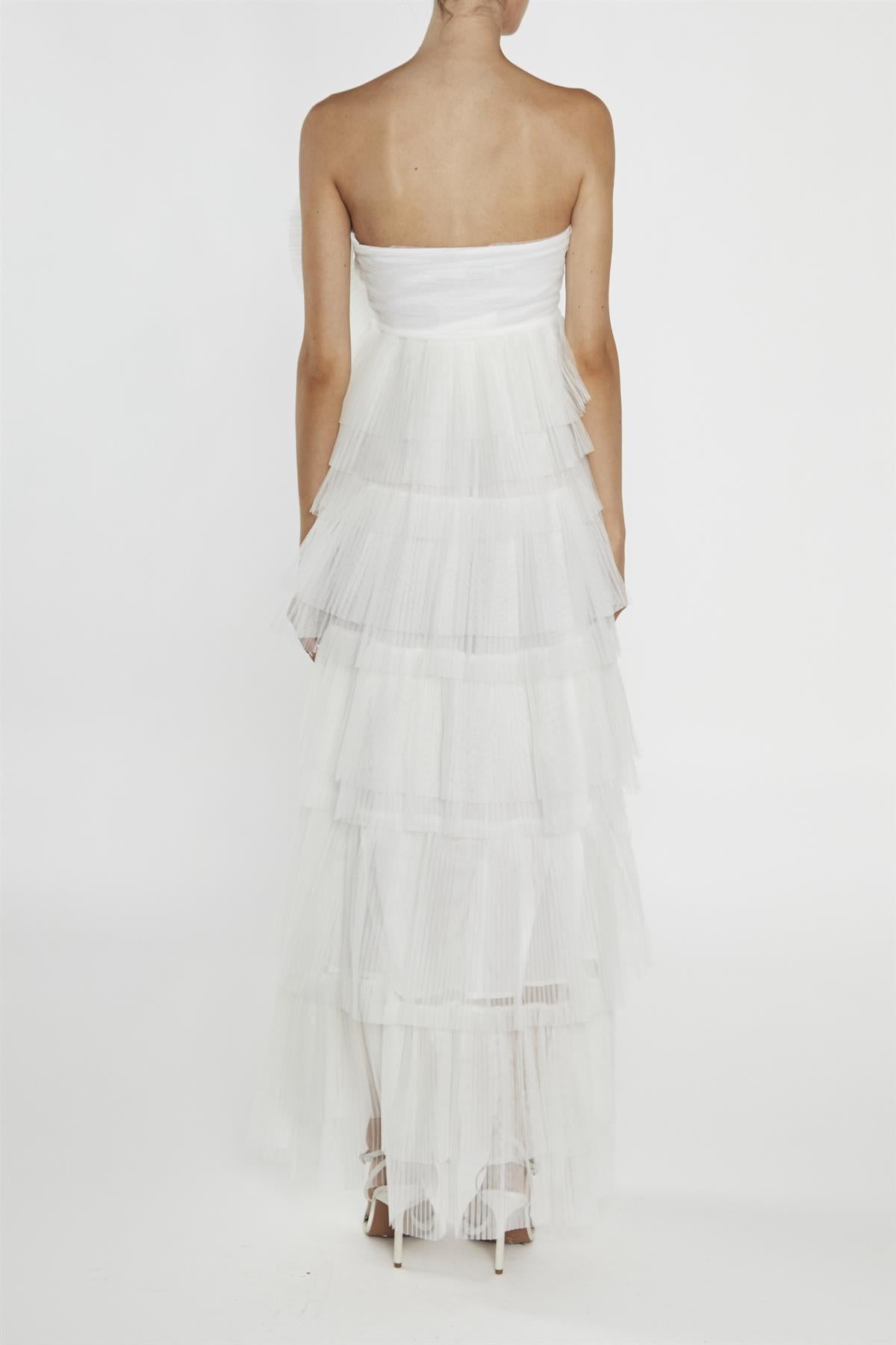 Valerie White Pleated 3D Tiered Midi-Dress-image-2