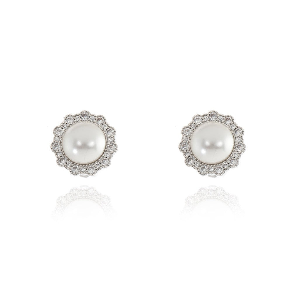 Cachet London Florantine Pearl Silver Clip on Earrings