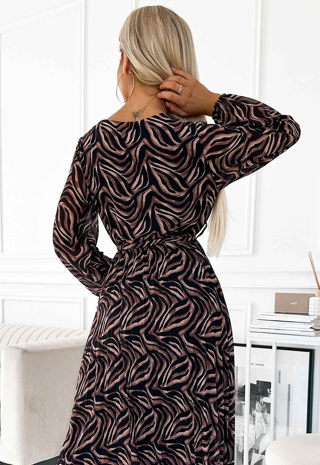 LBD Exclusive Brown Lily Print Dress