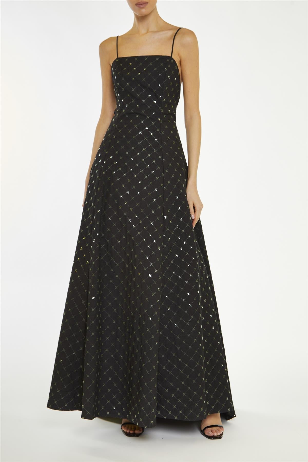 True Decadence Black-Sequin Scarlette Quilted Hi-Low Maxi-Dress