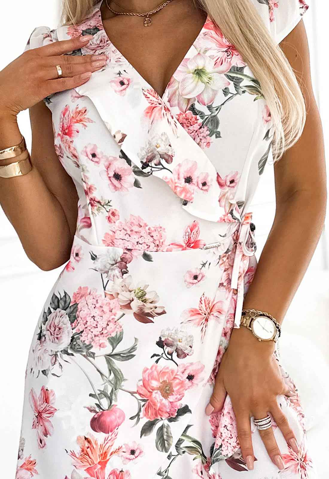 LBD Exclusive Peach Flora Wrap Dress