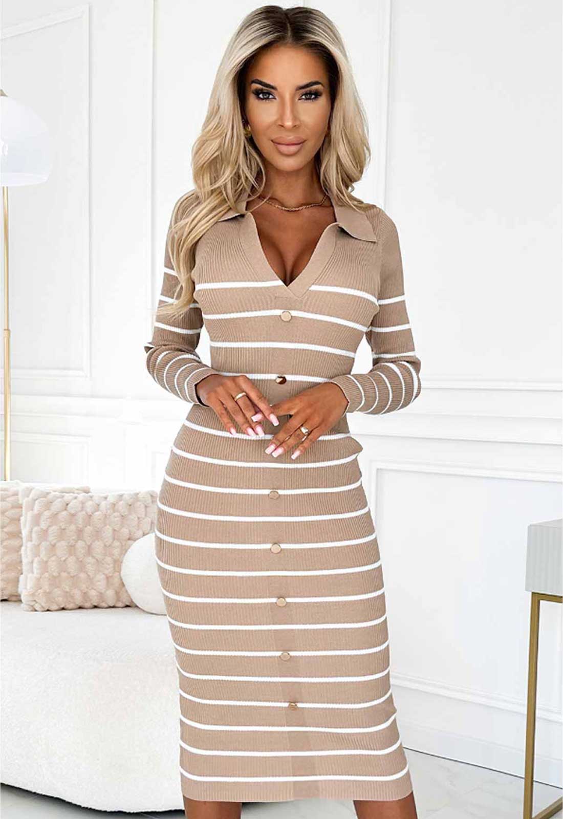 LBD Exclusive Beige Stripe Jumper Dress