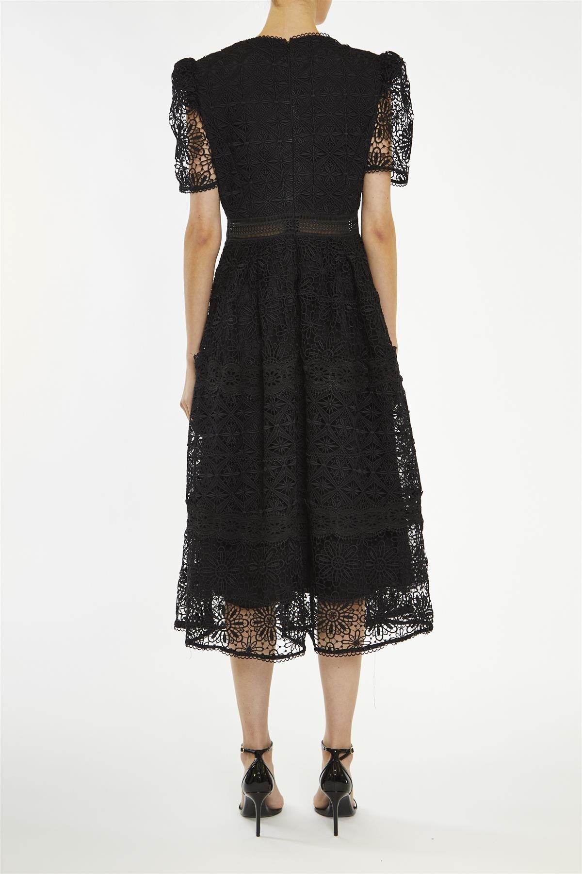 True Decadence Black Priscilla Lace-Trim Midi-Dress