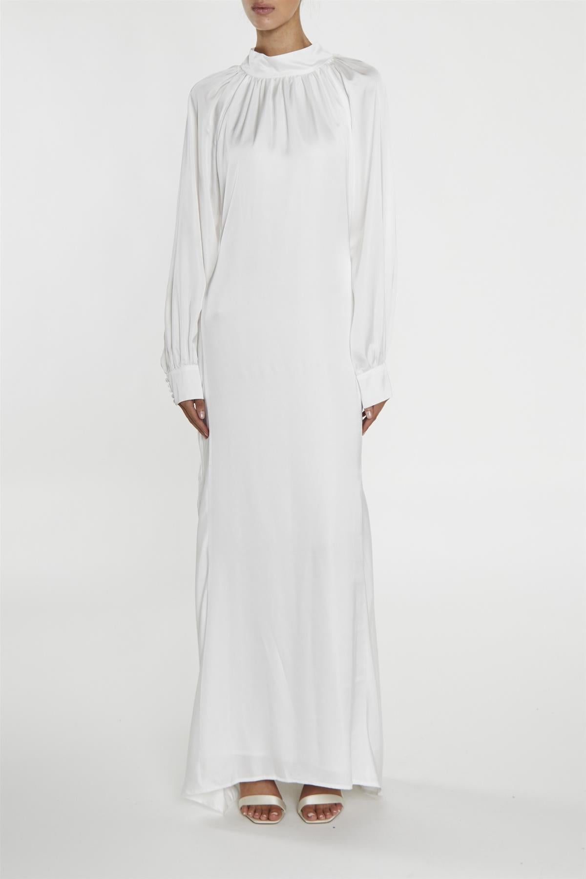 Reyna White High-Neck Fishtail Maxi-Dress-image-1