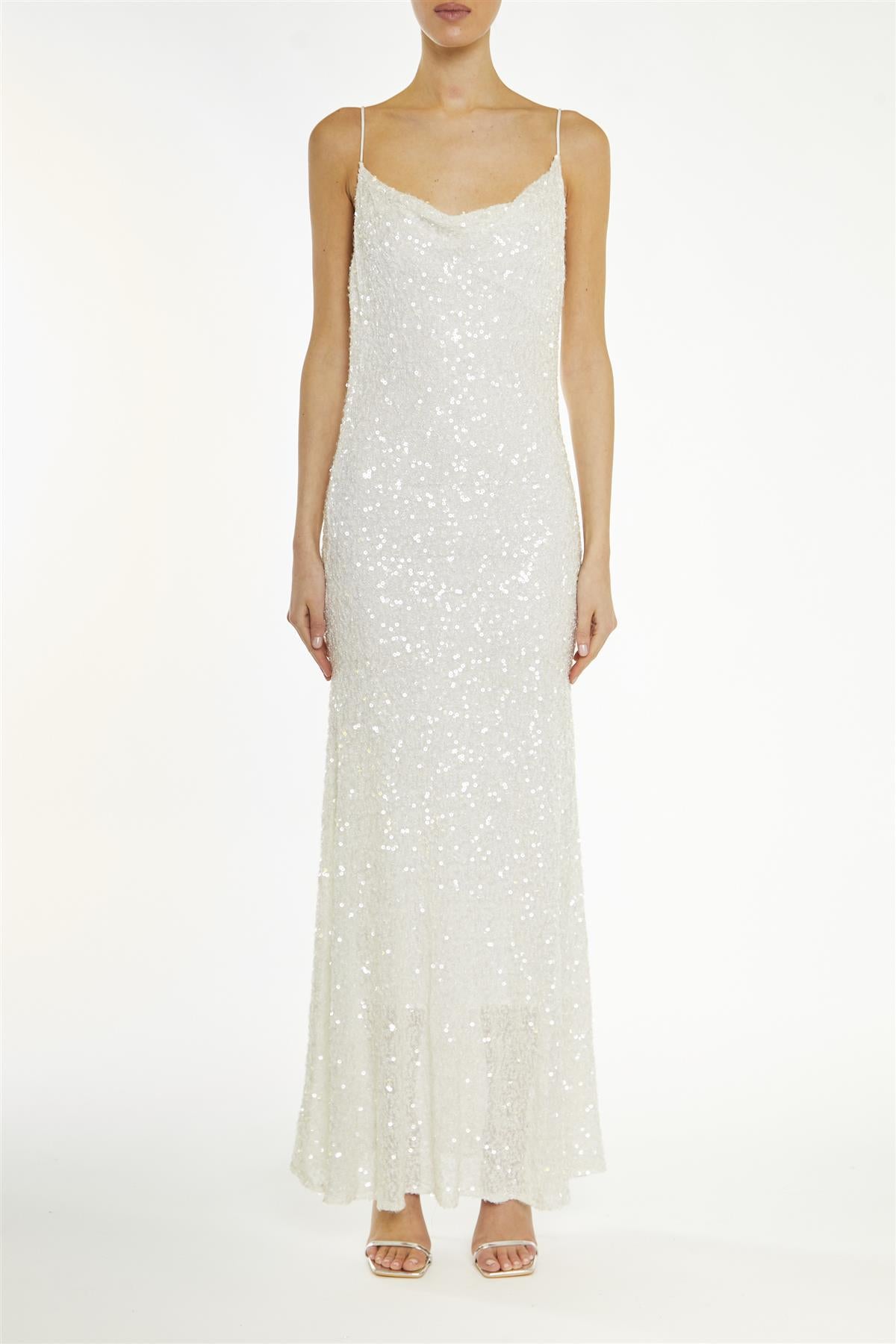 True Decadence White-Sequin Frankie Bias-Cut Midaxi-Dress