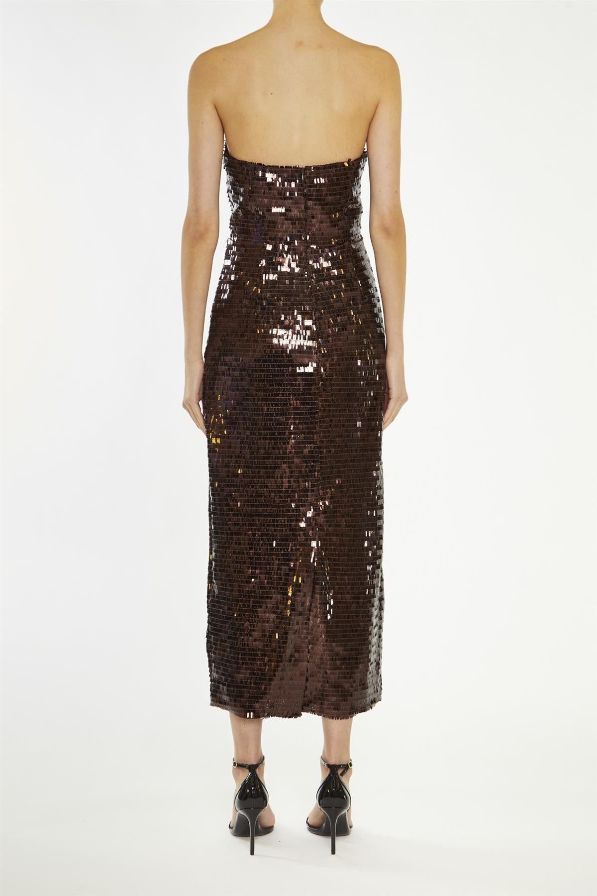 True Decadence Chocolate-Sequin Paris Bandeau Tailored Midaxi Dress