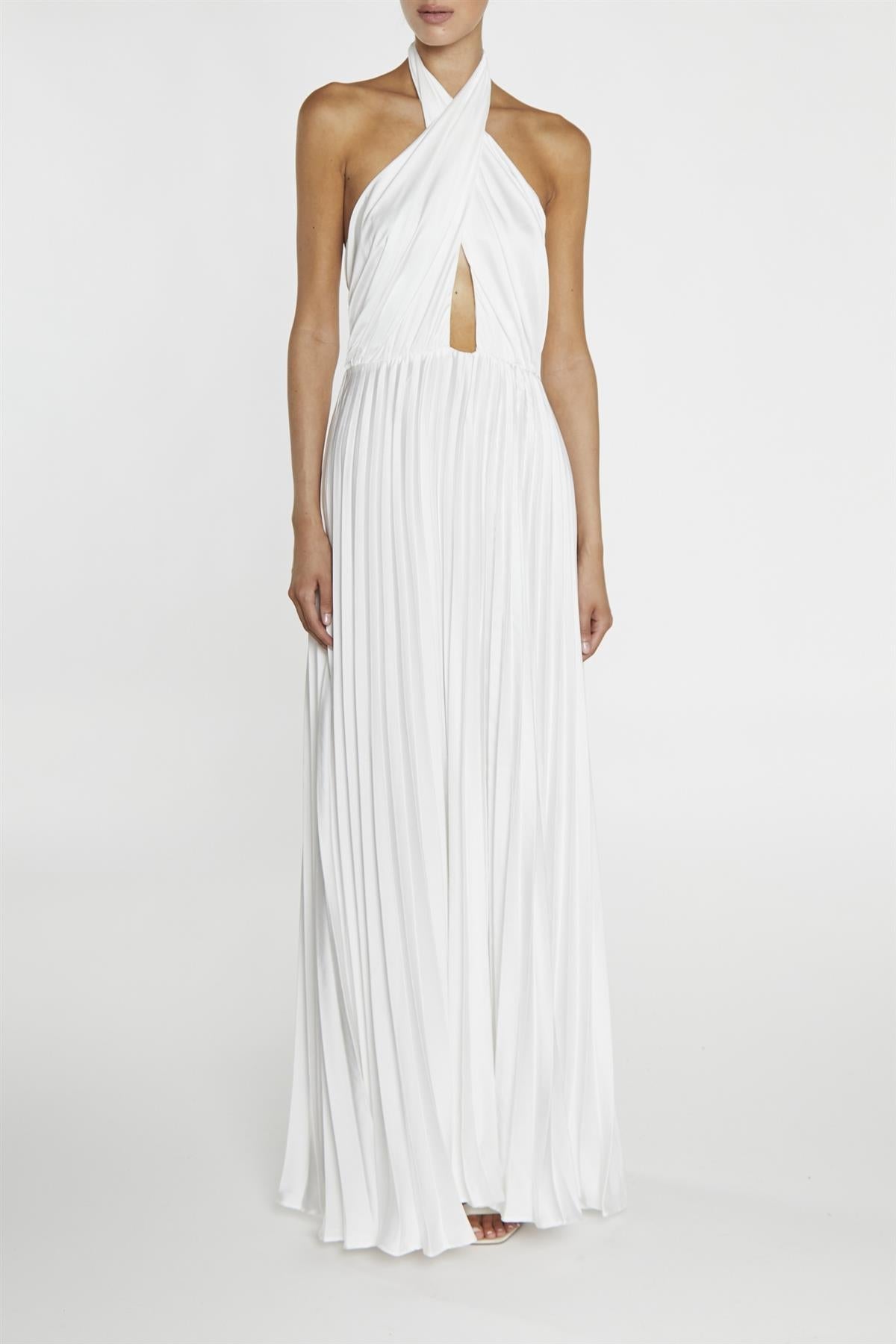 Riley White Pleated Halterneck maxi-Dress-image-1