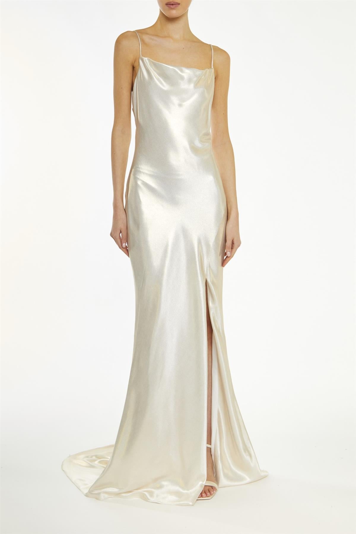 True Decadence White-Metallic Pippa Cowl-Neck Slip Dress