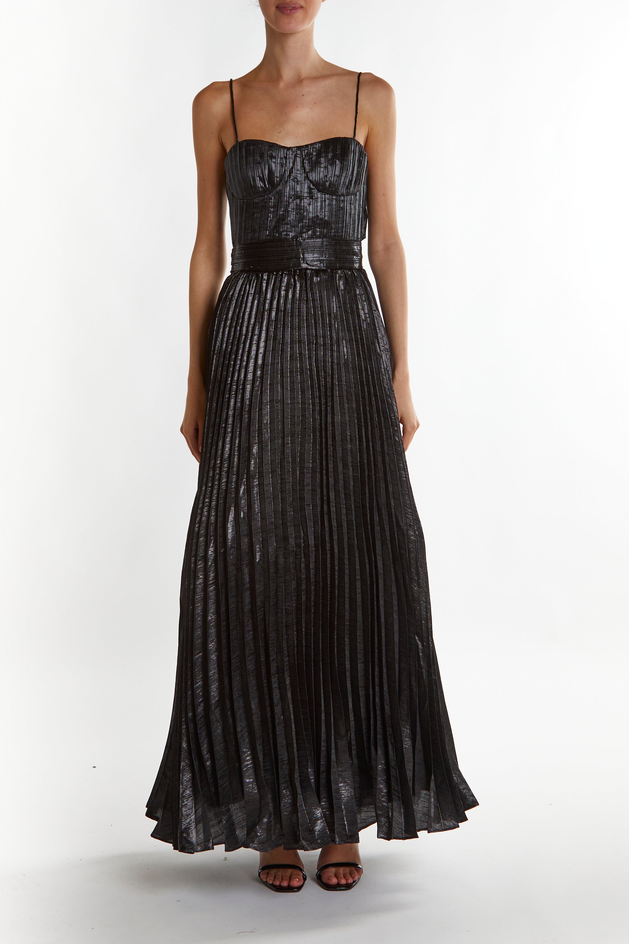 True Decadence Black-Crinkle Kate Pleated Strappy Maxi Dress