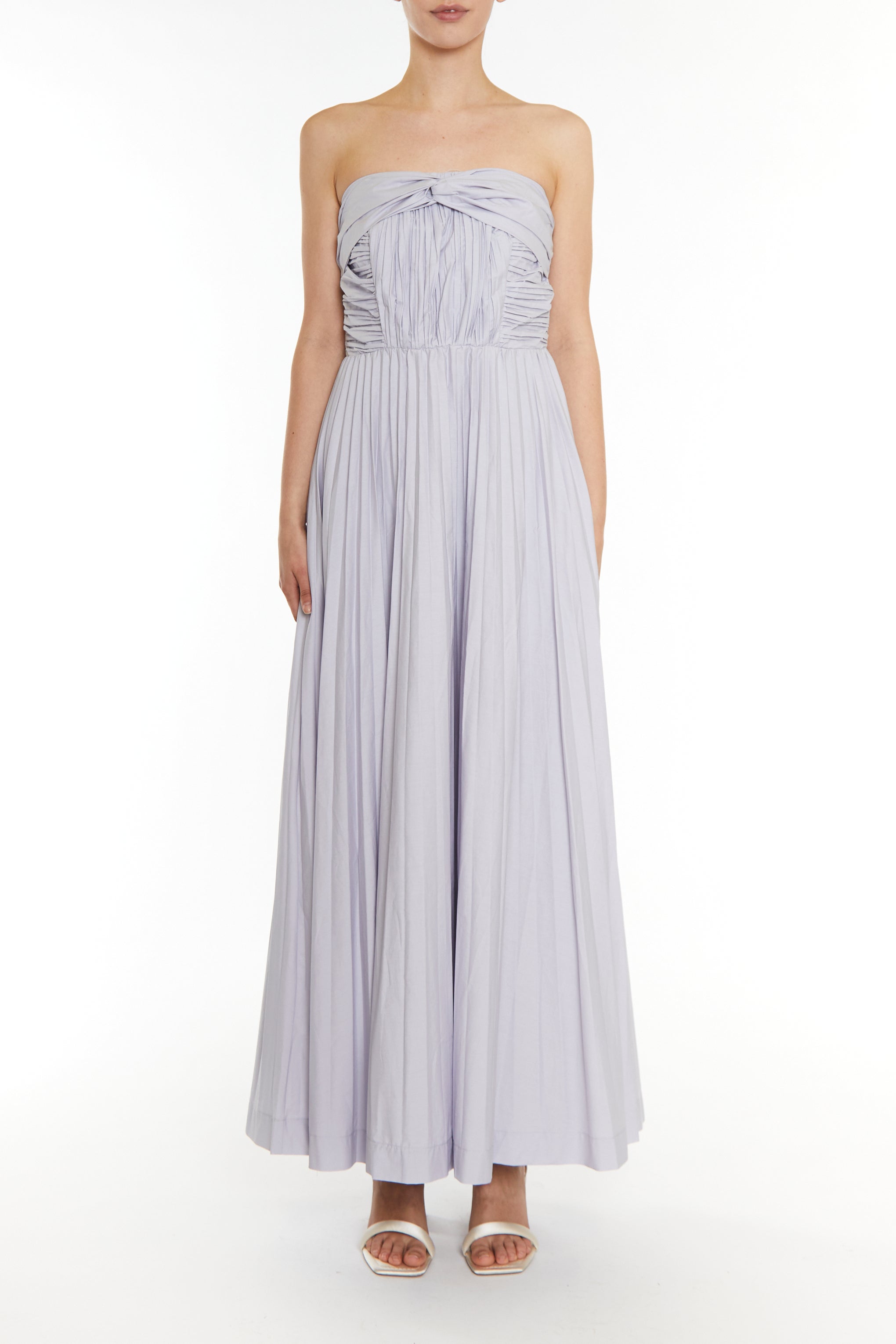 Gracie Icy Lilac Grey Pleated Twist Front Maxi Dress-image-1