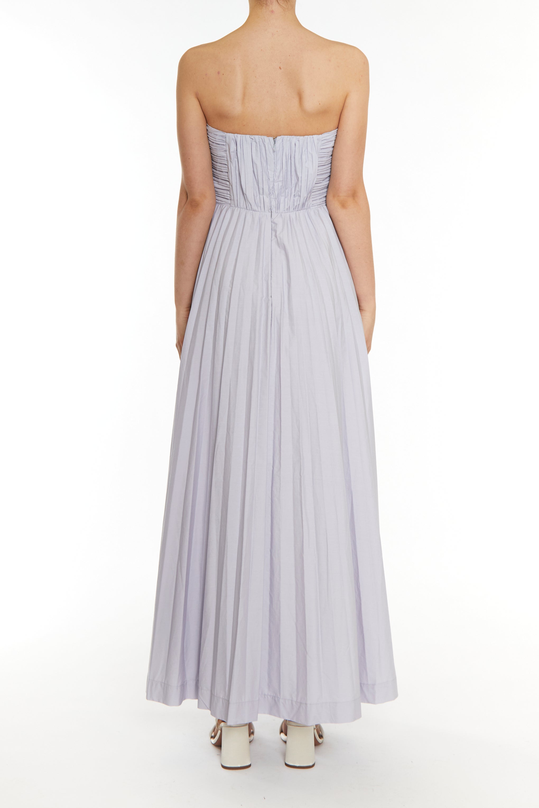 Gracie Icy Lilac Grey Pleated Twist Front Maxi Dress-image-2