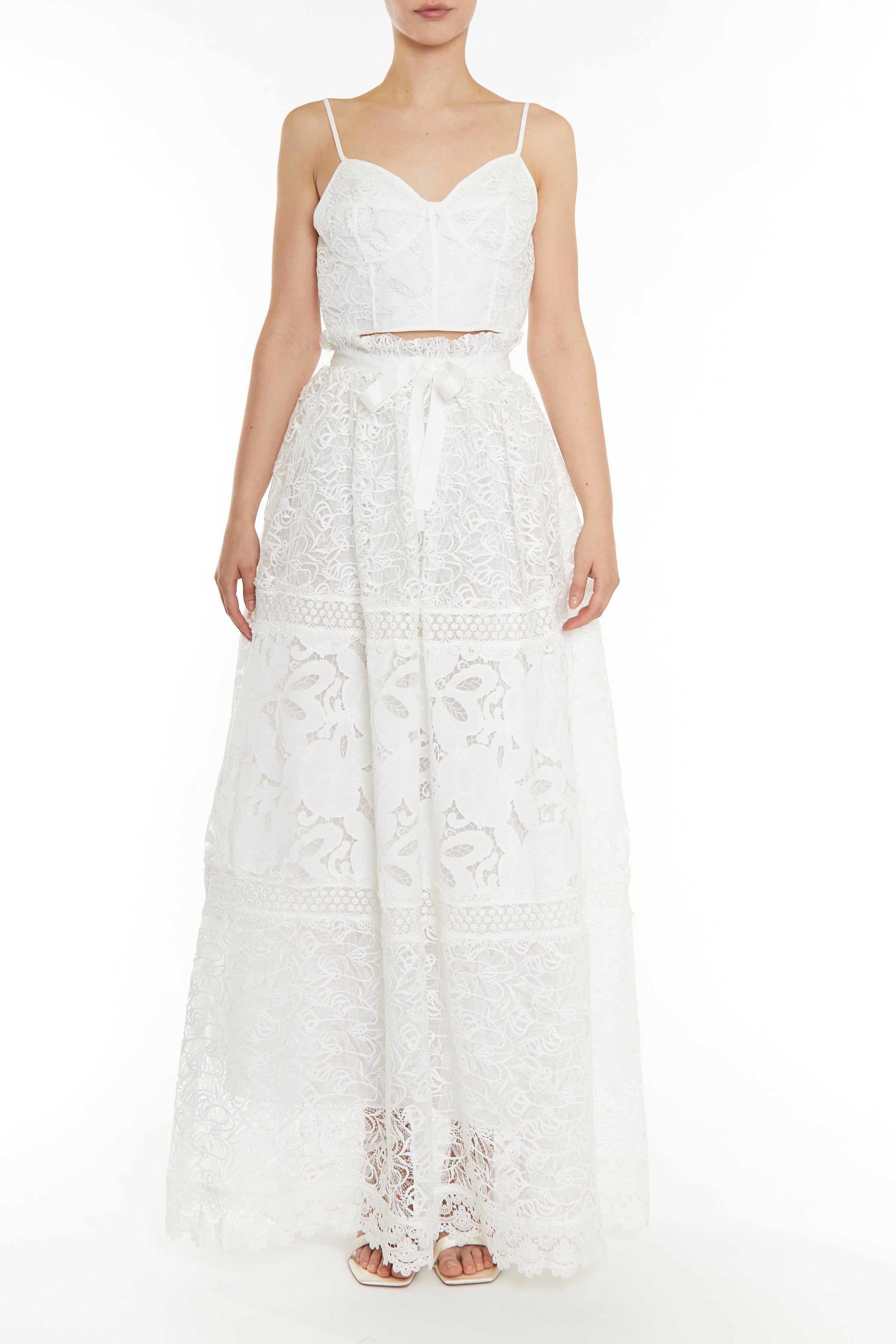 Melissa Co-ord White Patchwork Lace Corset Style Crop Top-image-1