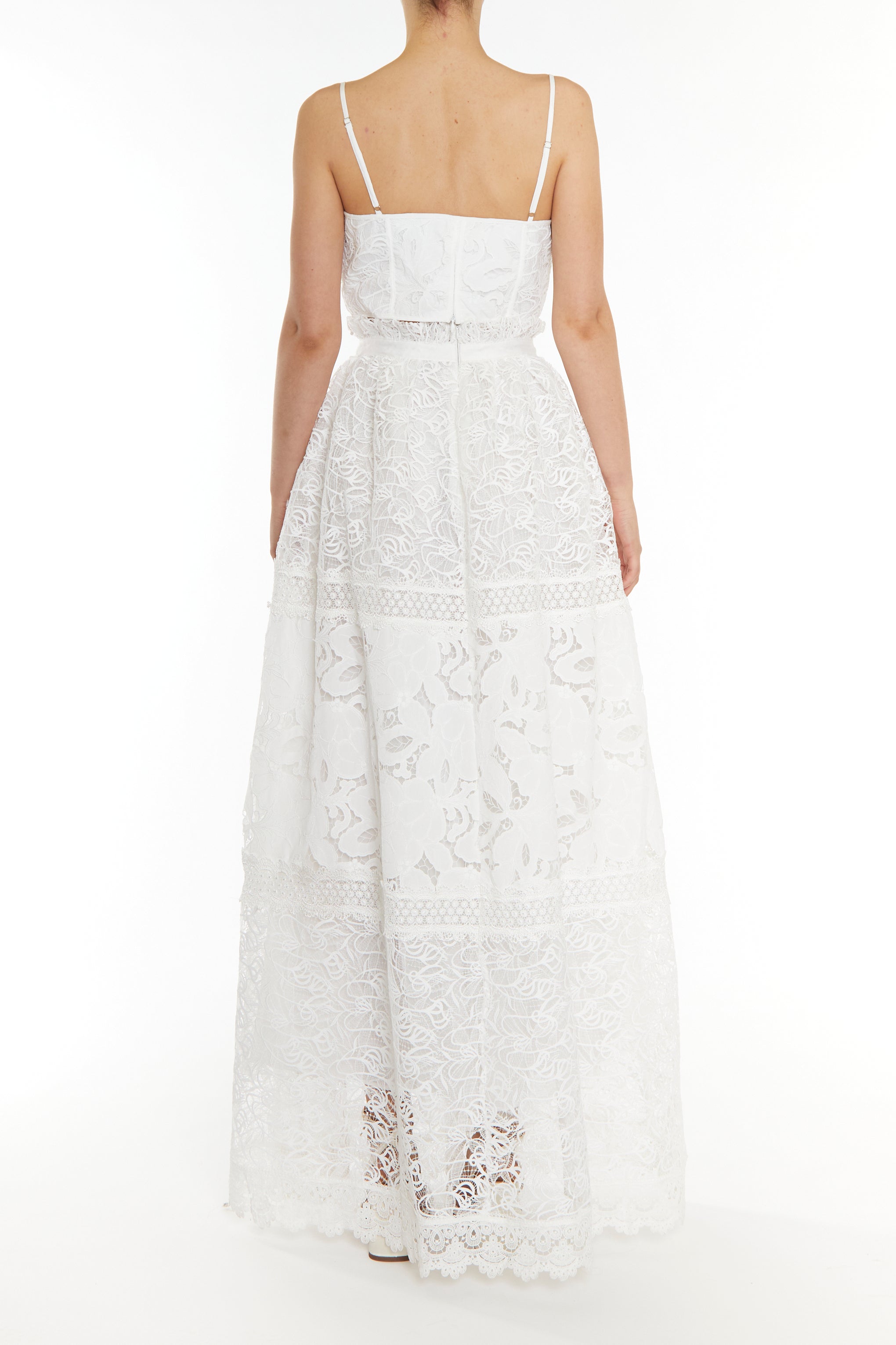 Melissa Co-ord White Patchwork lace Tie-Waist Maxi Skirt-image-2