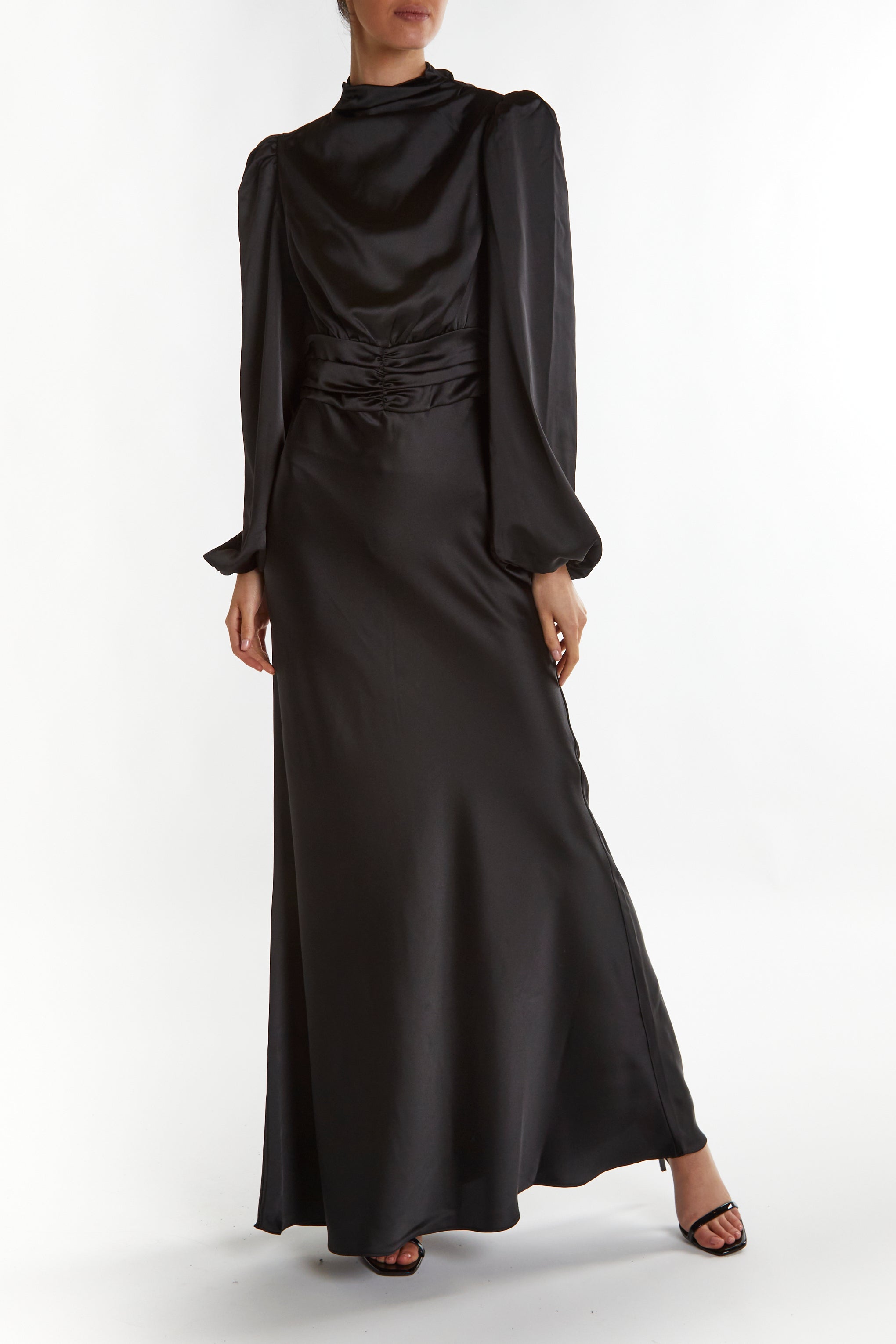 True Decadence Black Sutton High Cowl-Neck Maxi Dress