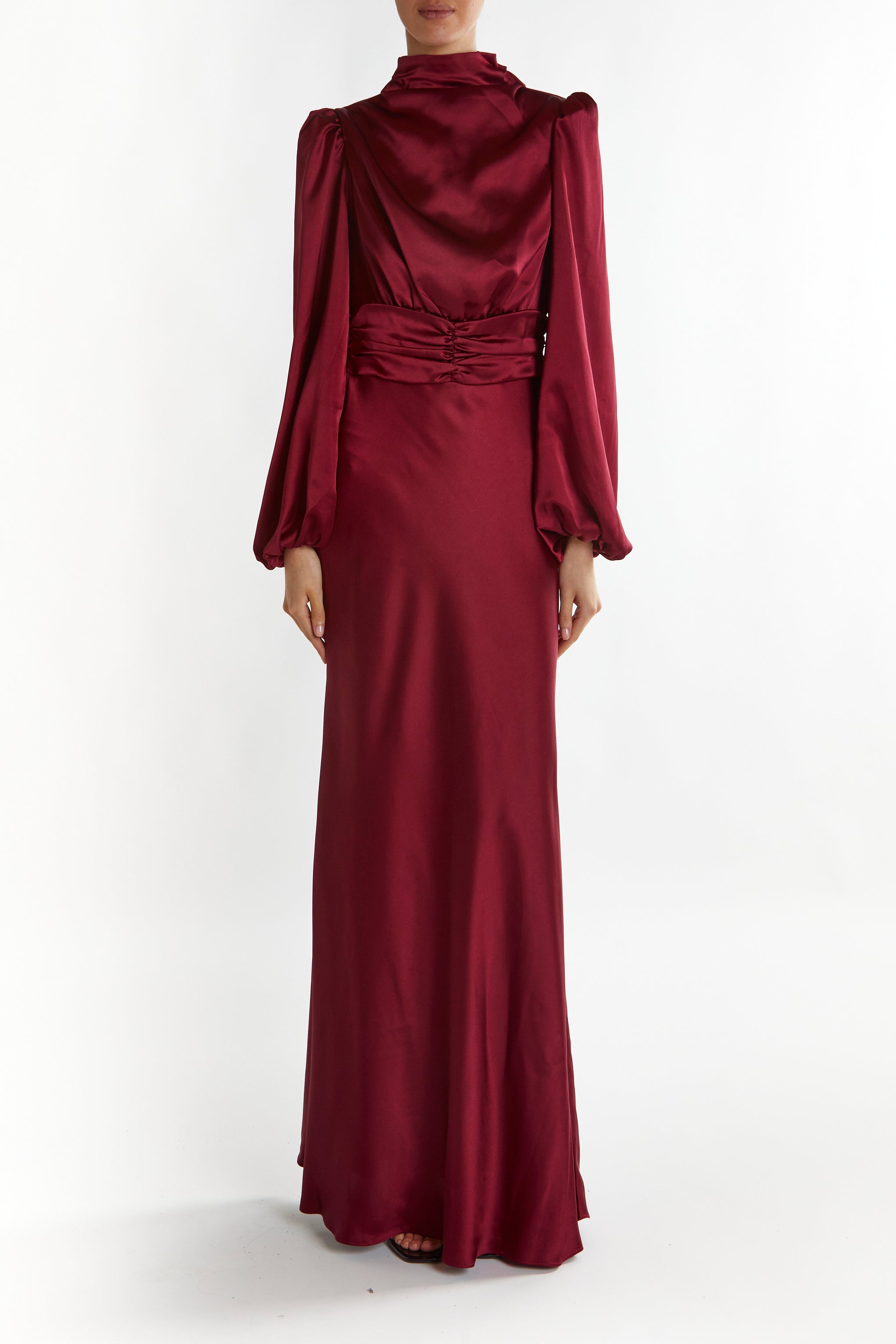 Burgundy cowl neck maxi dress best sale