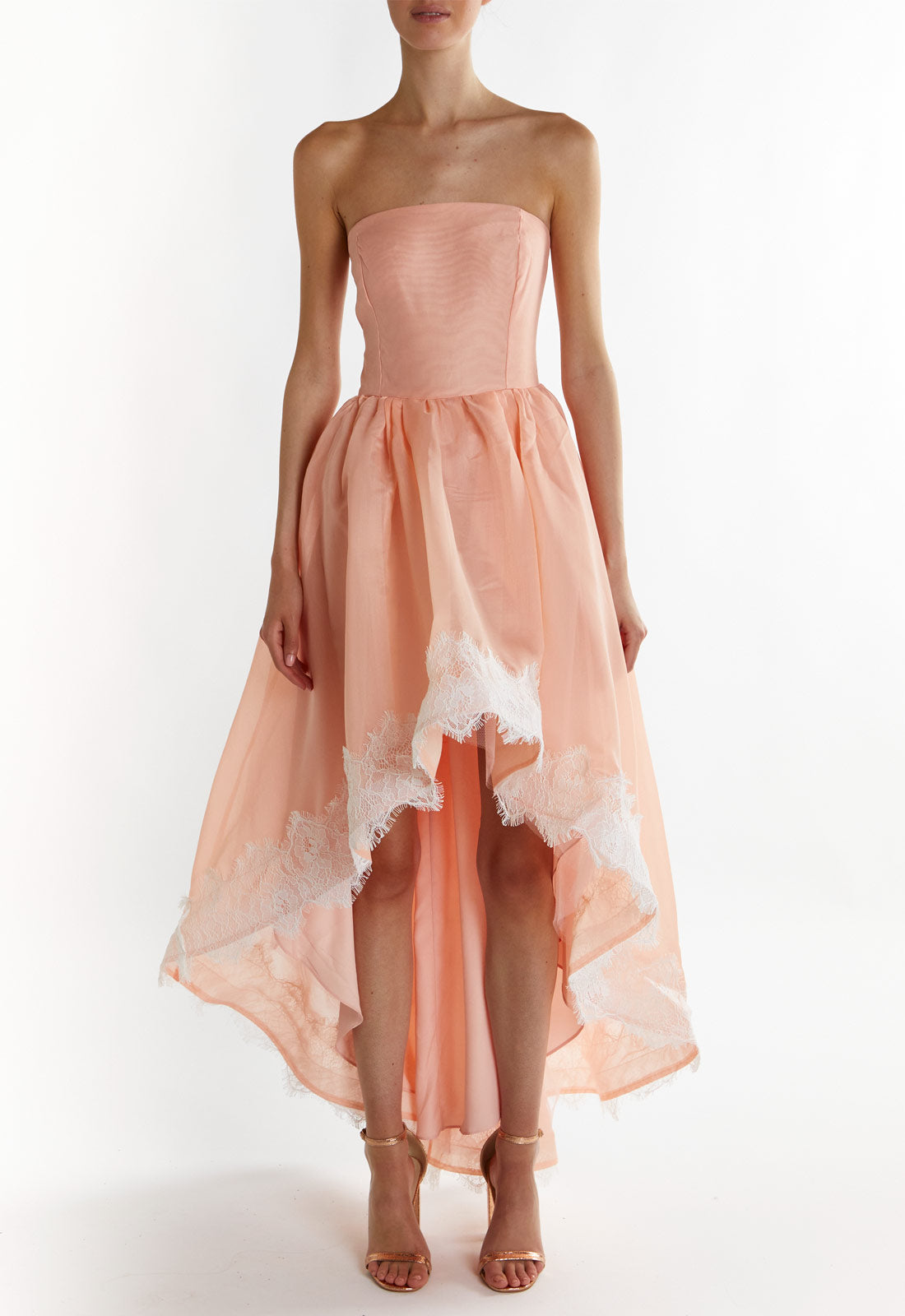 True Decadence Dusty-Peach Leila Hi-Low Bandeau Midi Dress