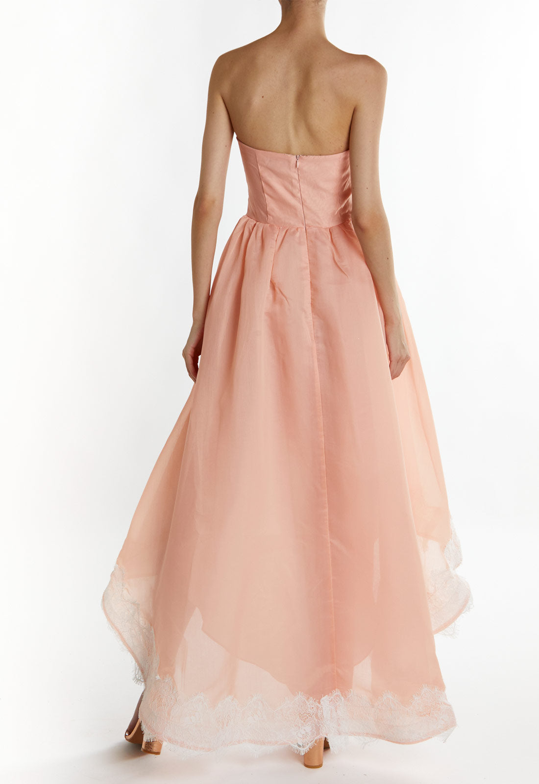 True Decadence Dusty-Peach Leila Hi-Low Bandeau Midi Dress