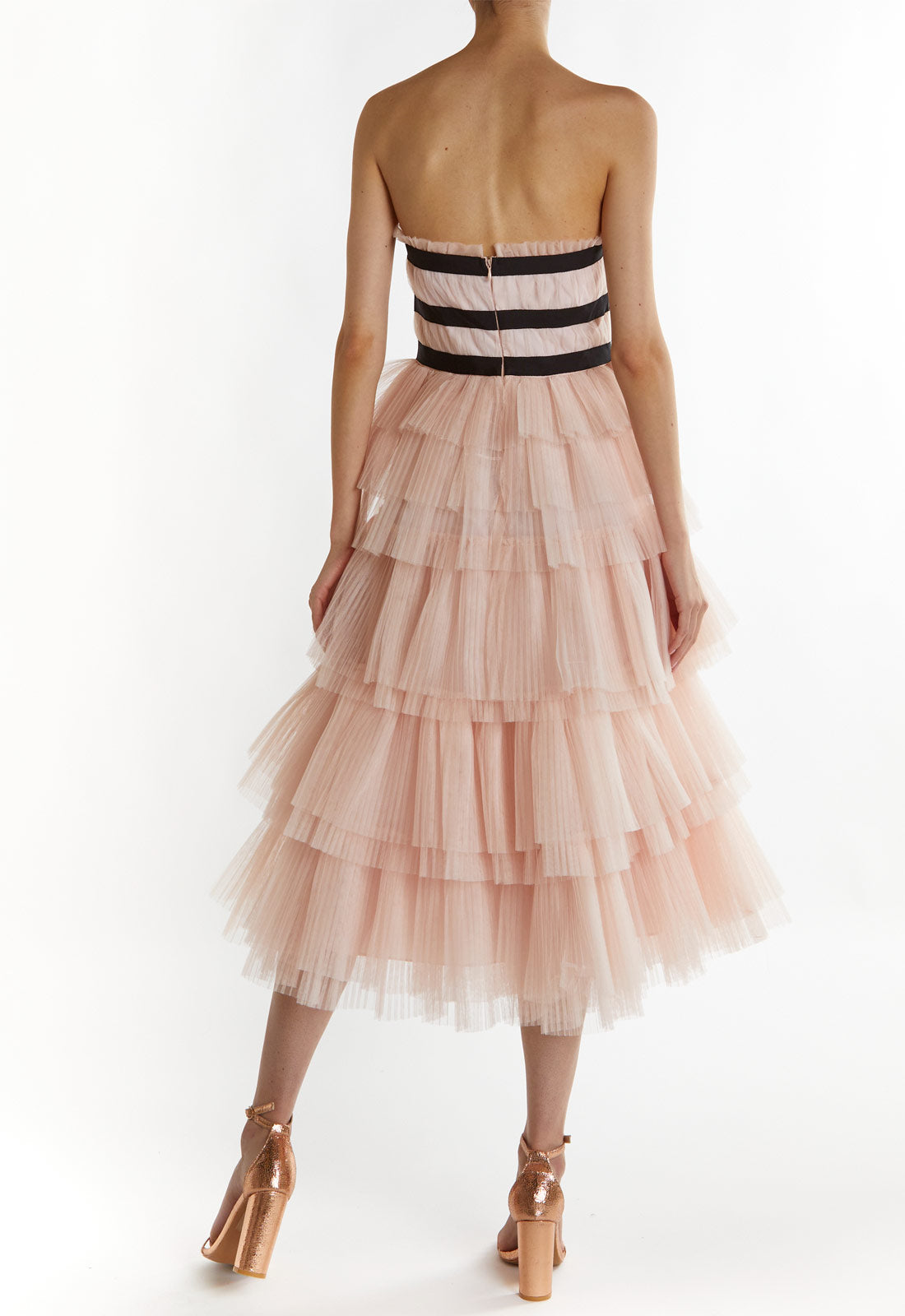 True Decadence Peach Brianna Bandeau-Pleated Midi Dress