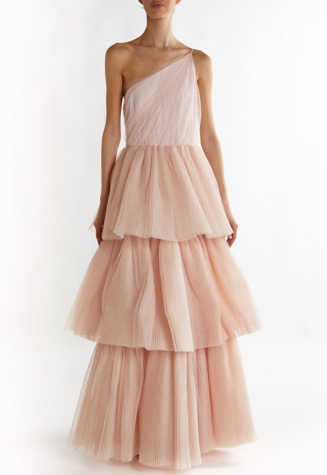 True Decadence Peach Liana Asymmetric Tiered  Maxi Dress