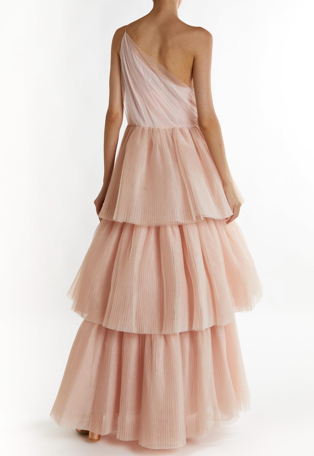 True Decadence Peach Liana Asymmetric Tiered  Maxi Dress