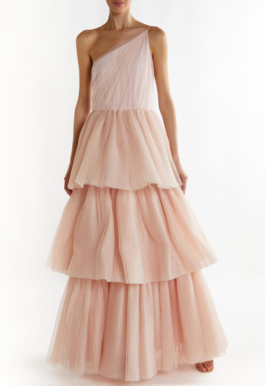 True Decadence Peach Liana Asymmetric Tiered  Maxi Dress