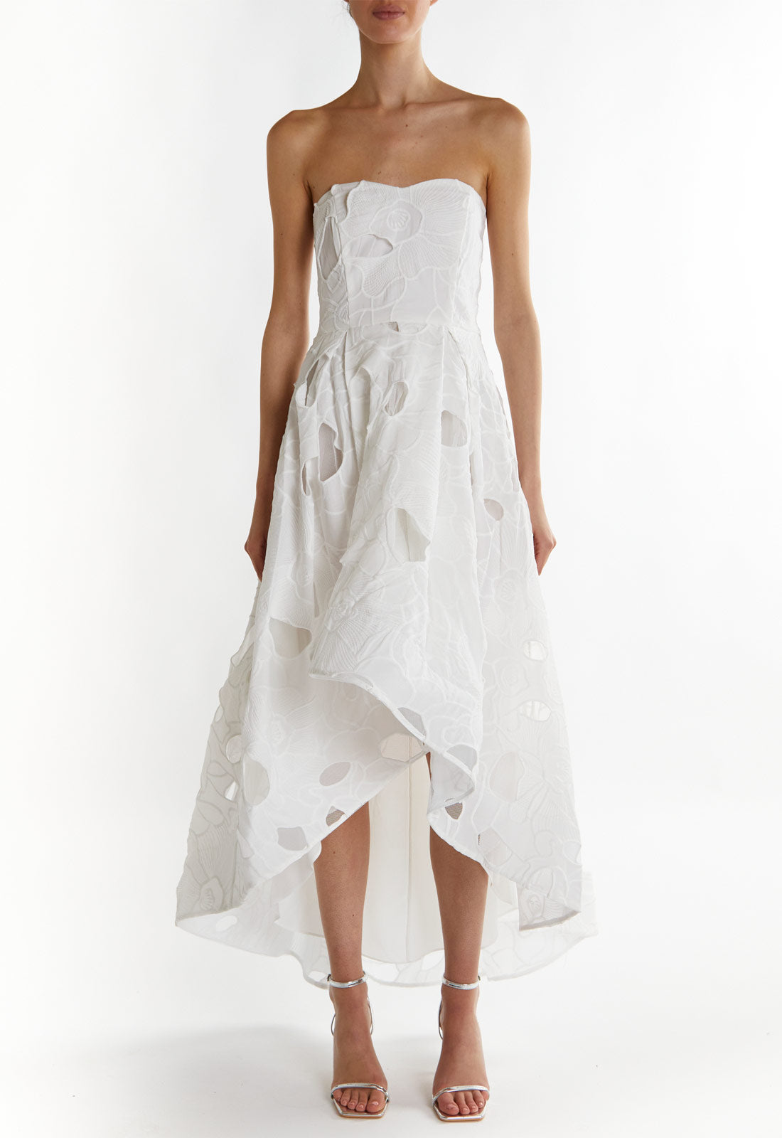 True Decadence White Kaia Bandeau Hi Lo Maxi Dress