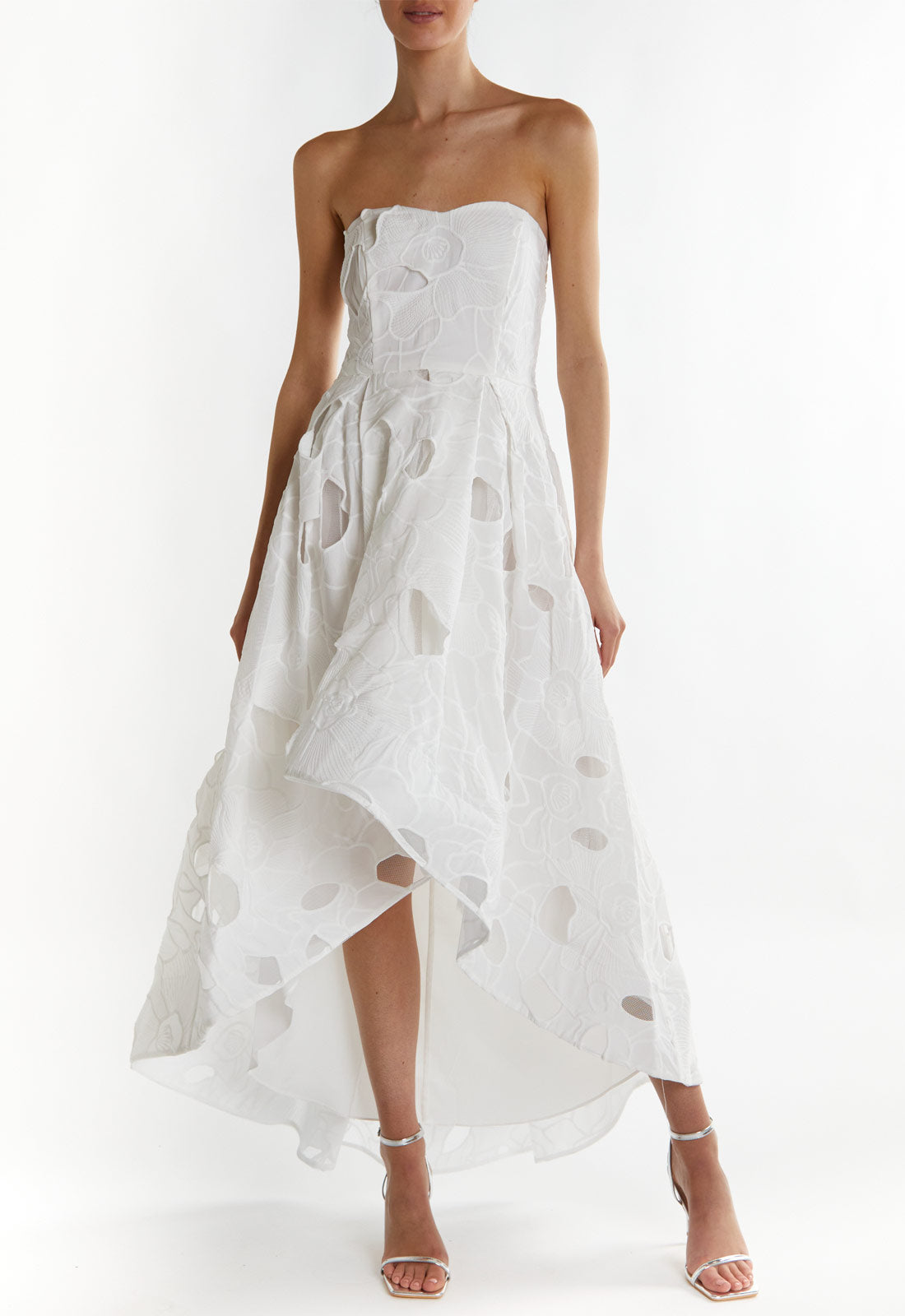 True Decadence White Kaia Bandeau Hi Lo Maxi Dress