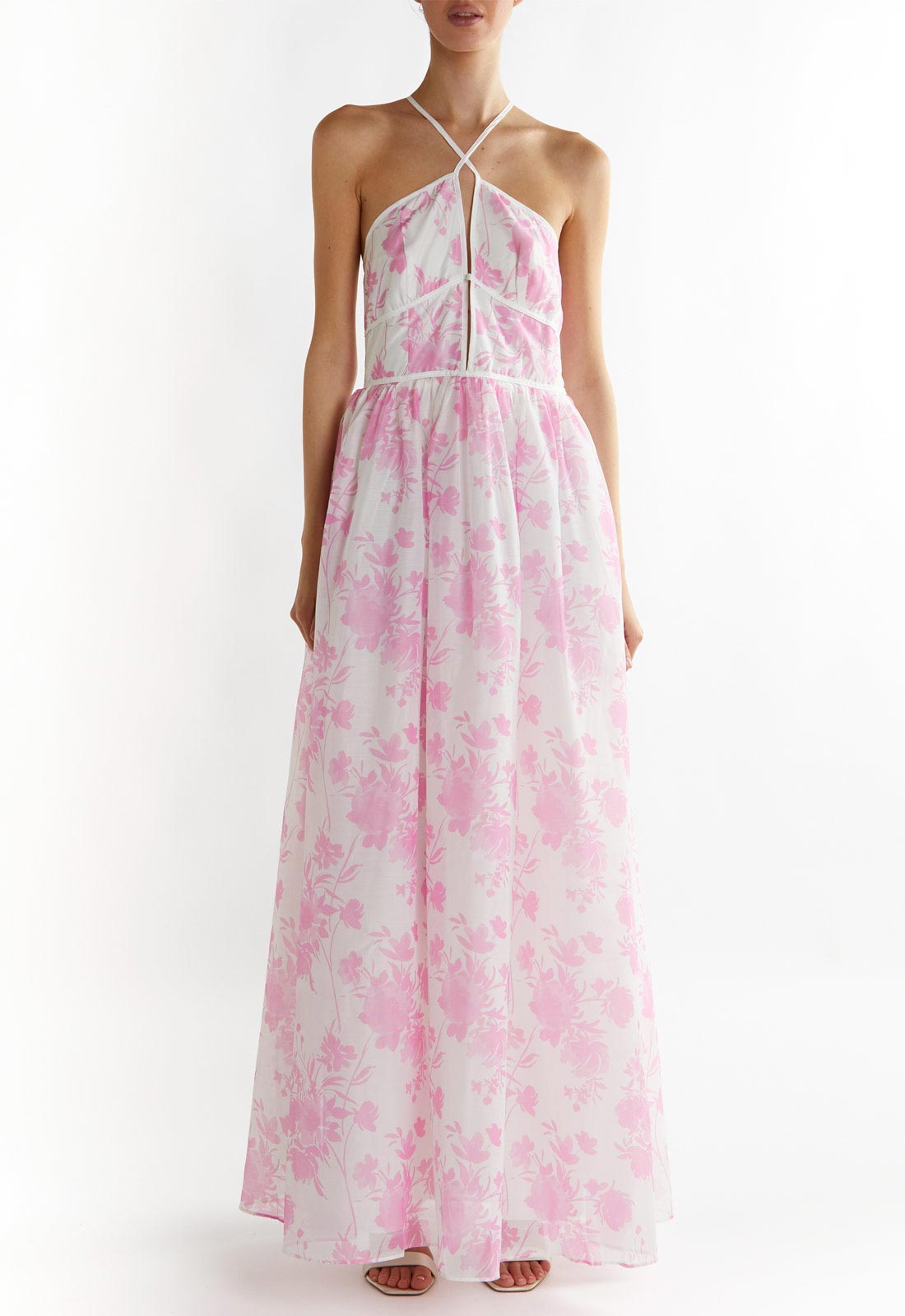 True Decadence Candy Pink Floral Aubree Lace Trim Maxi Dress