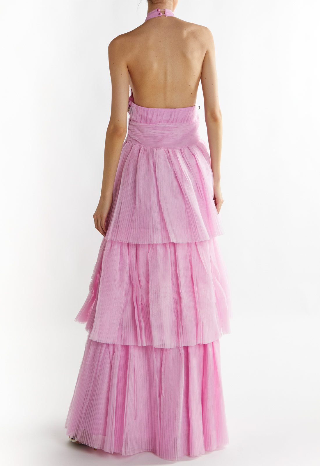 True Decadence Pink Luciana Halter-Neck Tiered Maxi Dress