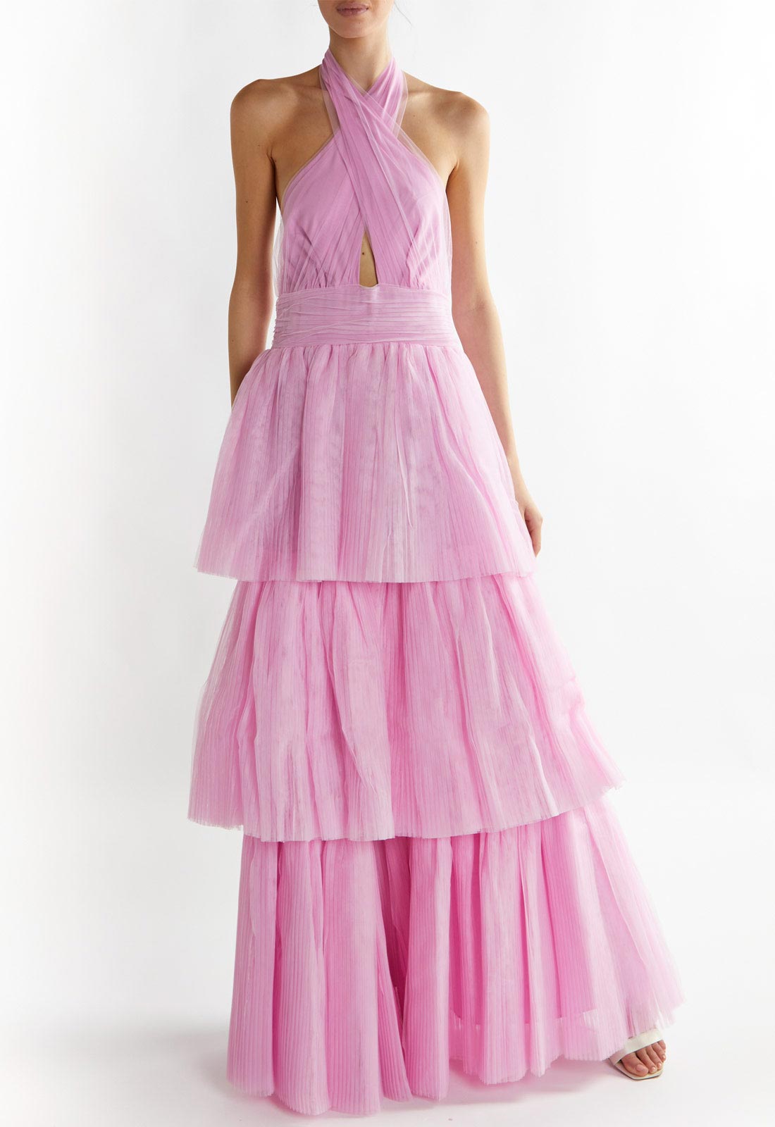 True Decadence Pink Luciana Halter-Neck Tiered Maxi Dress