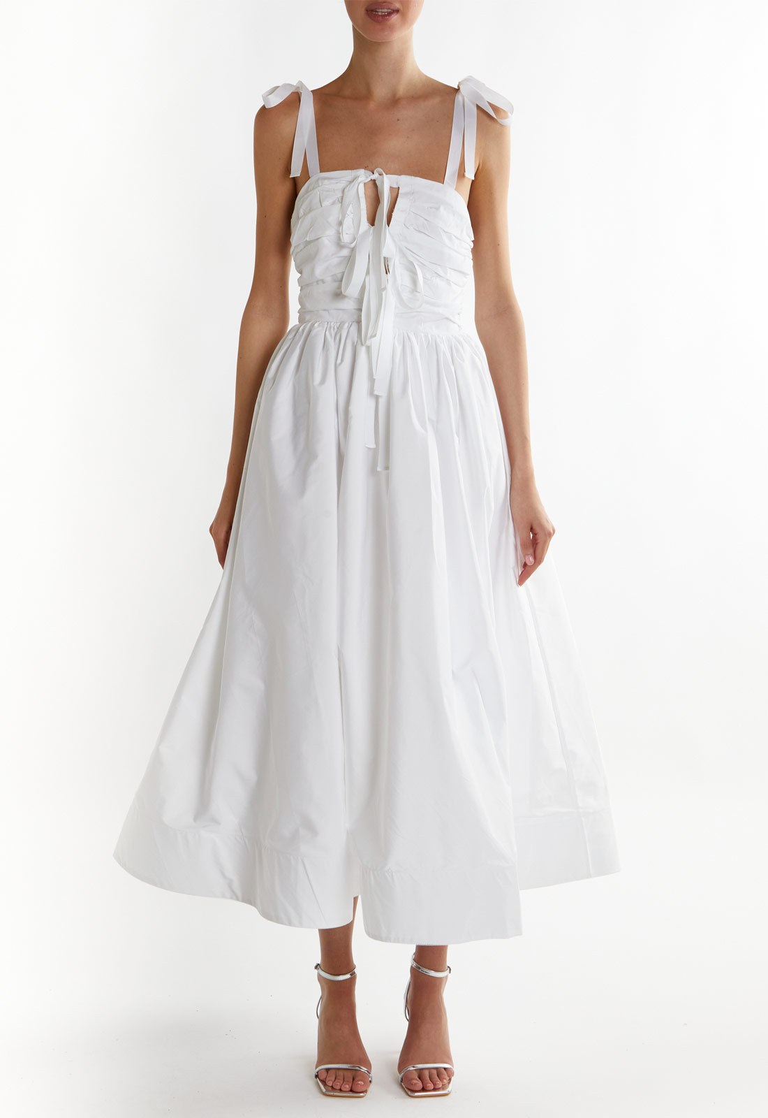 True Decadence White Eleanor Bow Tie Strap Midi Dress