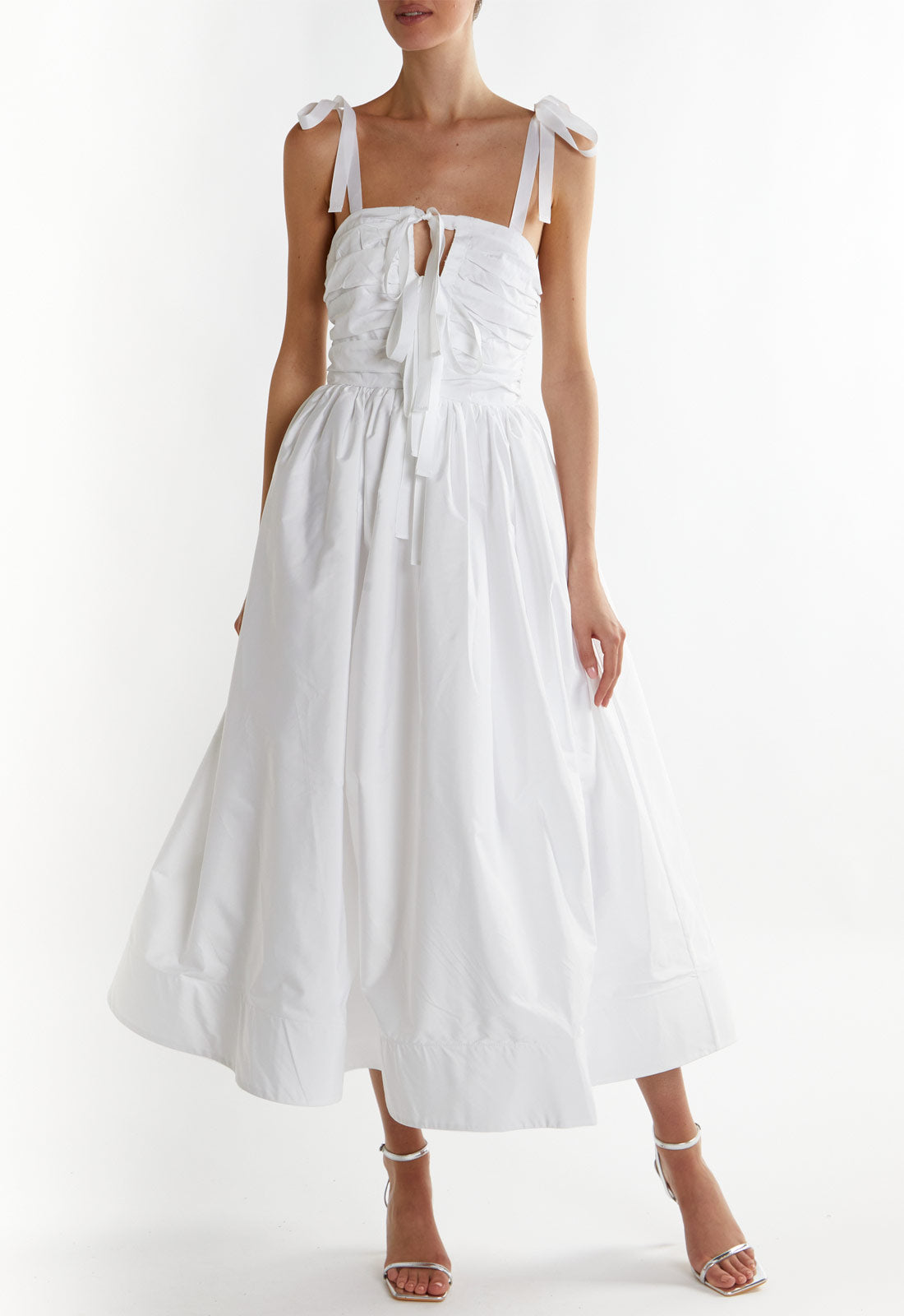 True Decadence White Eleanor Bow Tie Strap Midi Dress