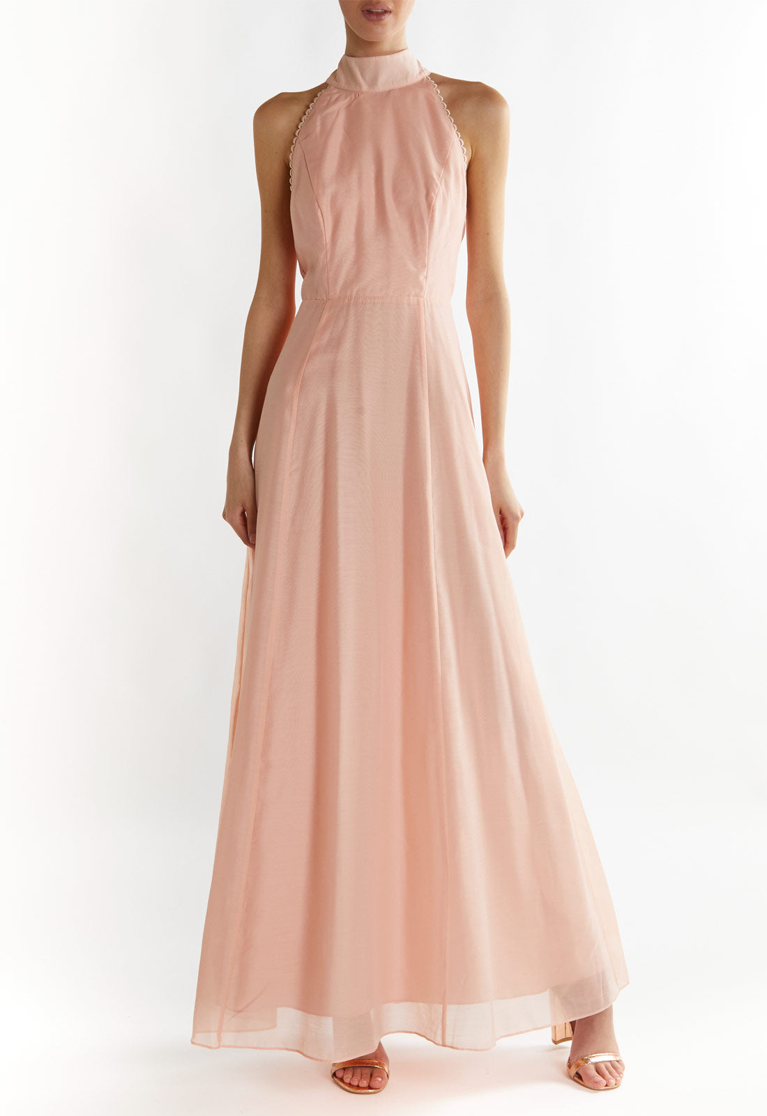 True Decadence Dusty-Peach Cynthia Halter-Neck Maxi Dress