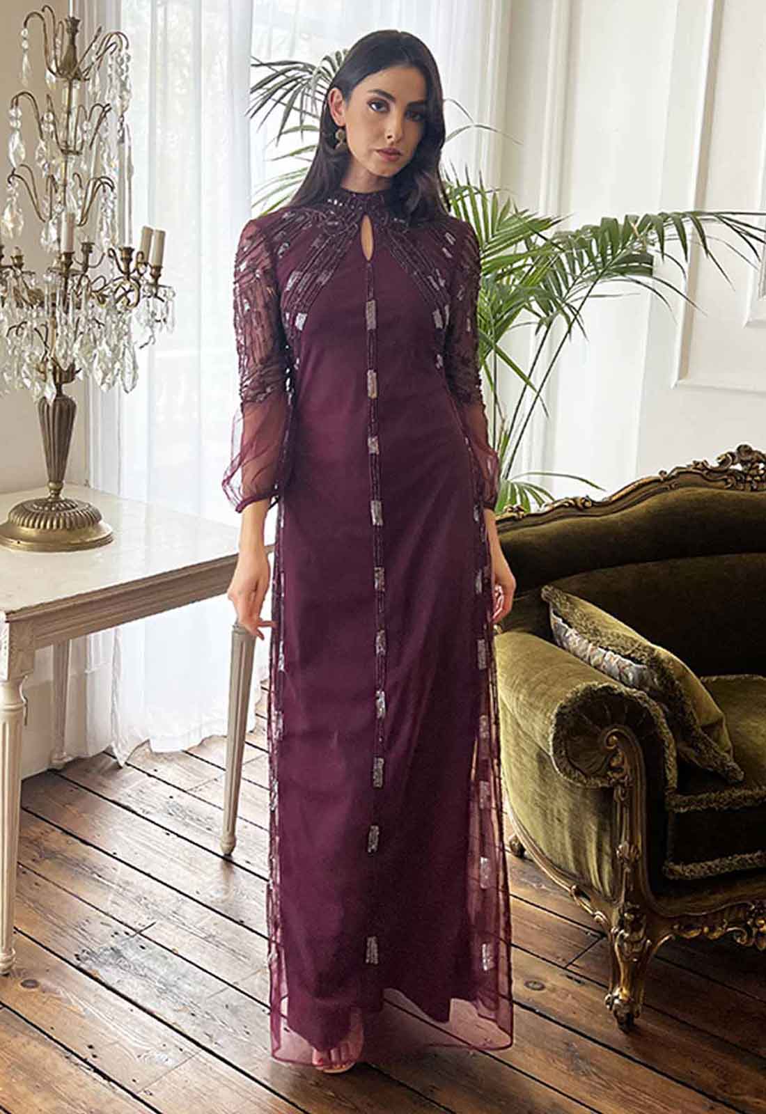 Raishma Couture Burgundy Audrey Maxi Gown