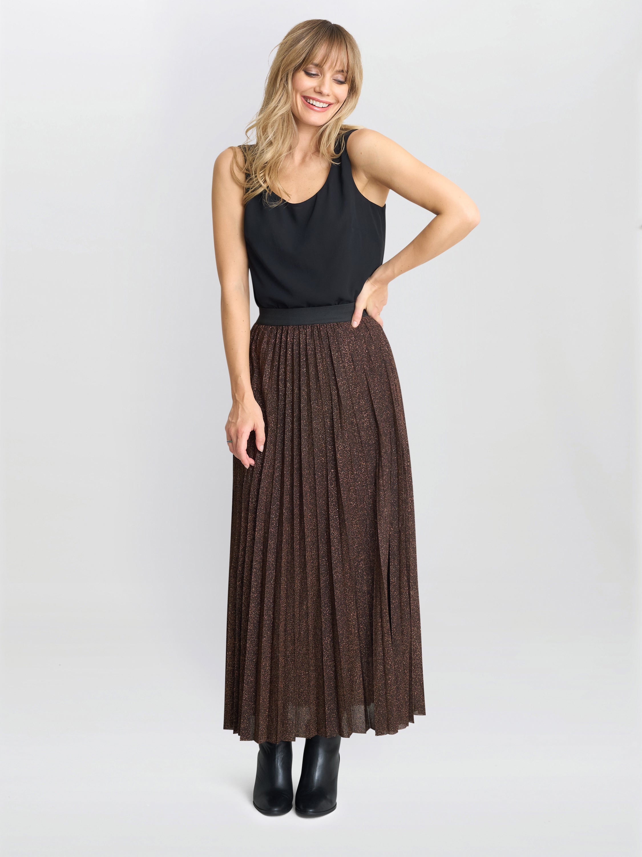 Gina Bacconi Brown Ismay Metallic Skirt