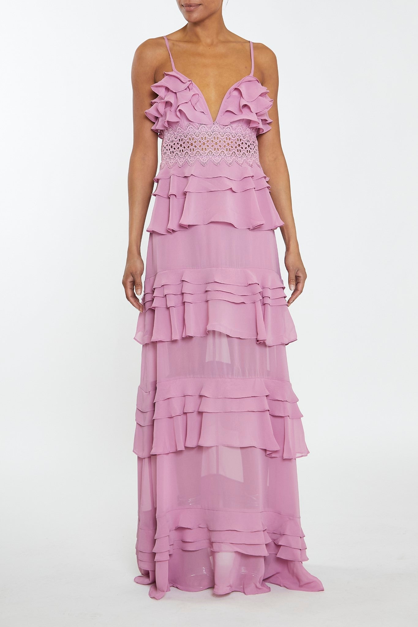 Sophia Orchid Plunge Front Tiered Ruffle Maxi-Dress-image-1