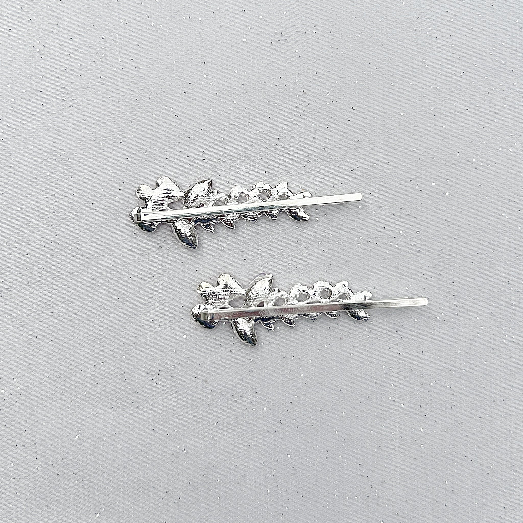 QueenMee Diamante Hair Slides Silver Hair Clips Sparkly Hair Slides Floral Set of 2