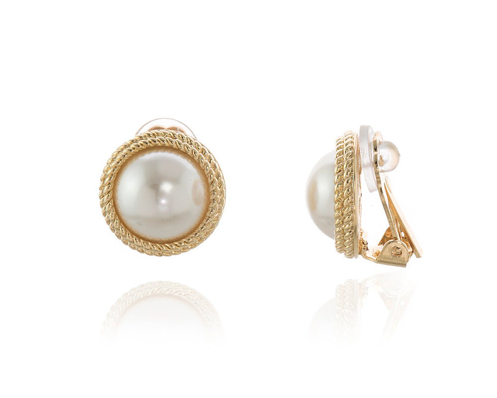 Cachet London Elan  Pearl Gold Clip On Earrings